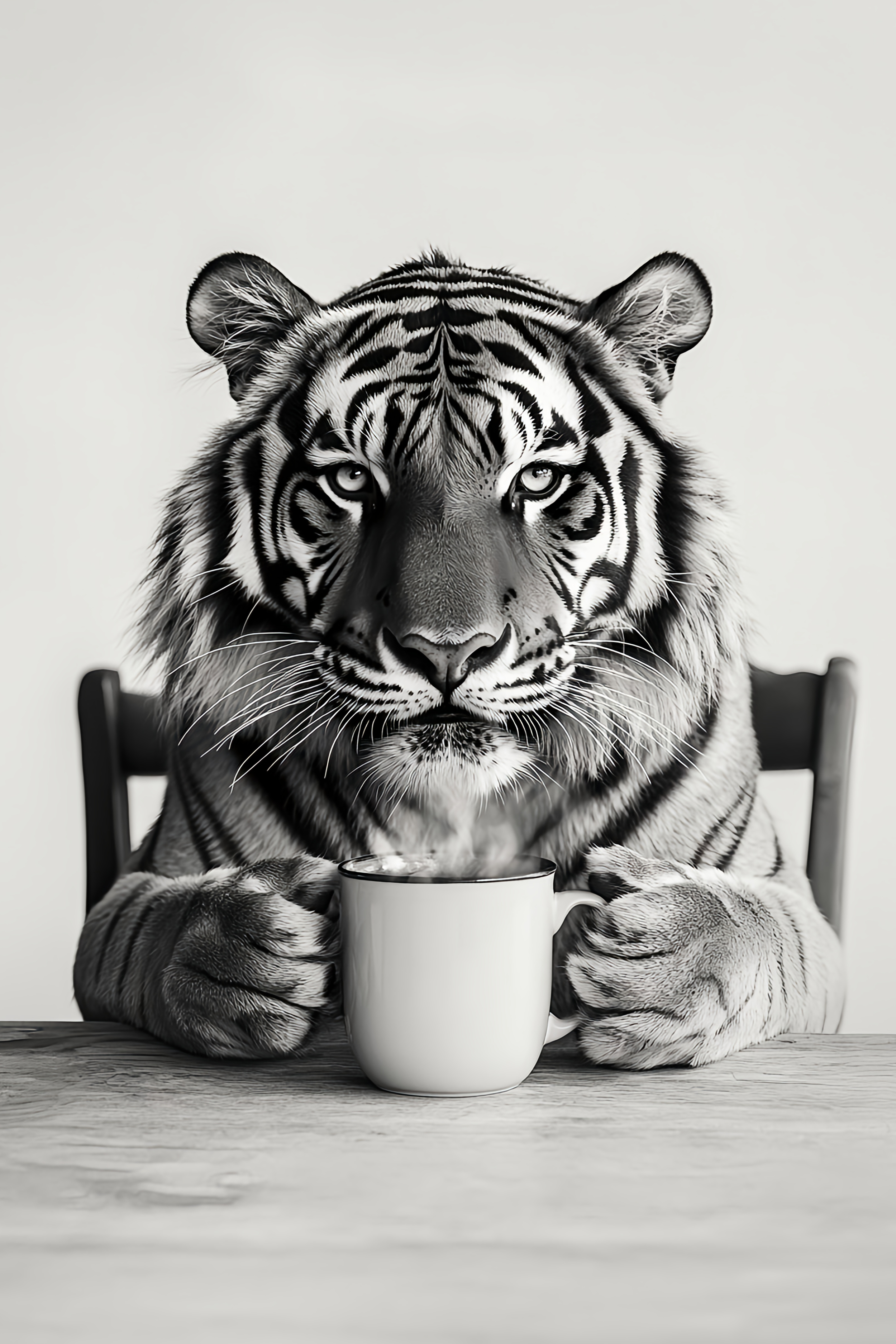 A Tiger Drinking a Mug of Coffee