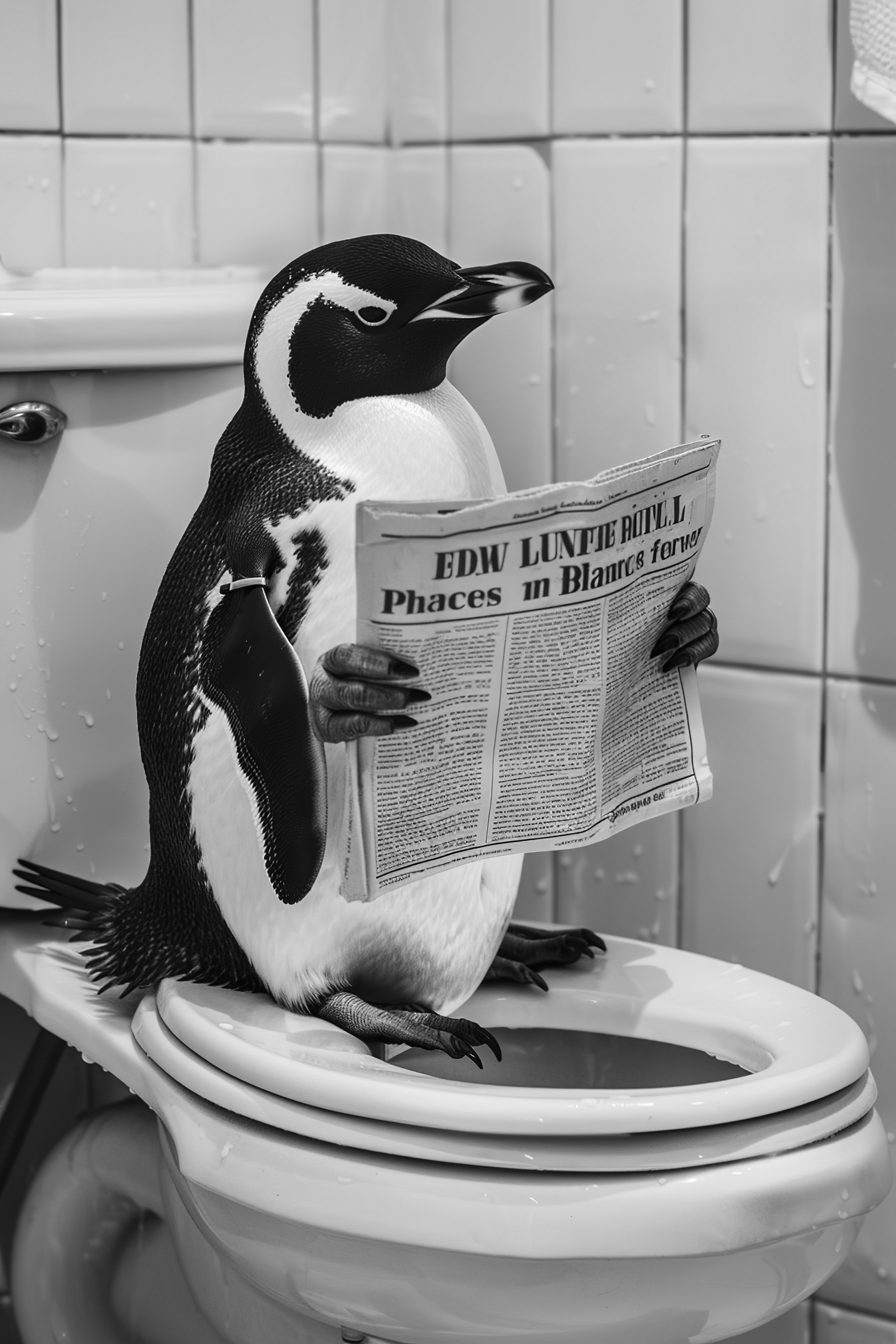 Penguin sat on the toilet bathroom fun