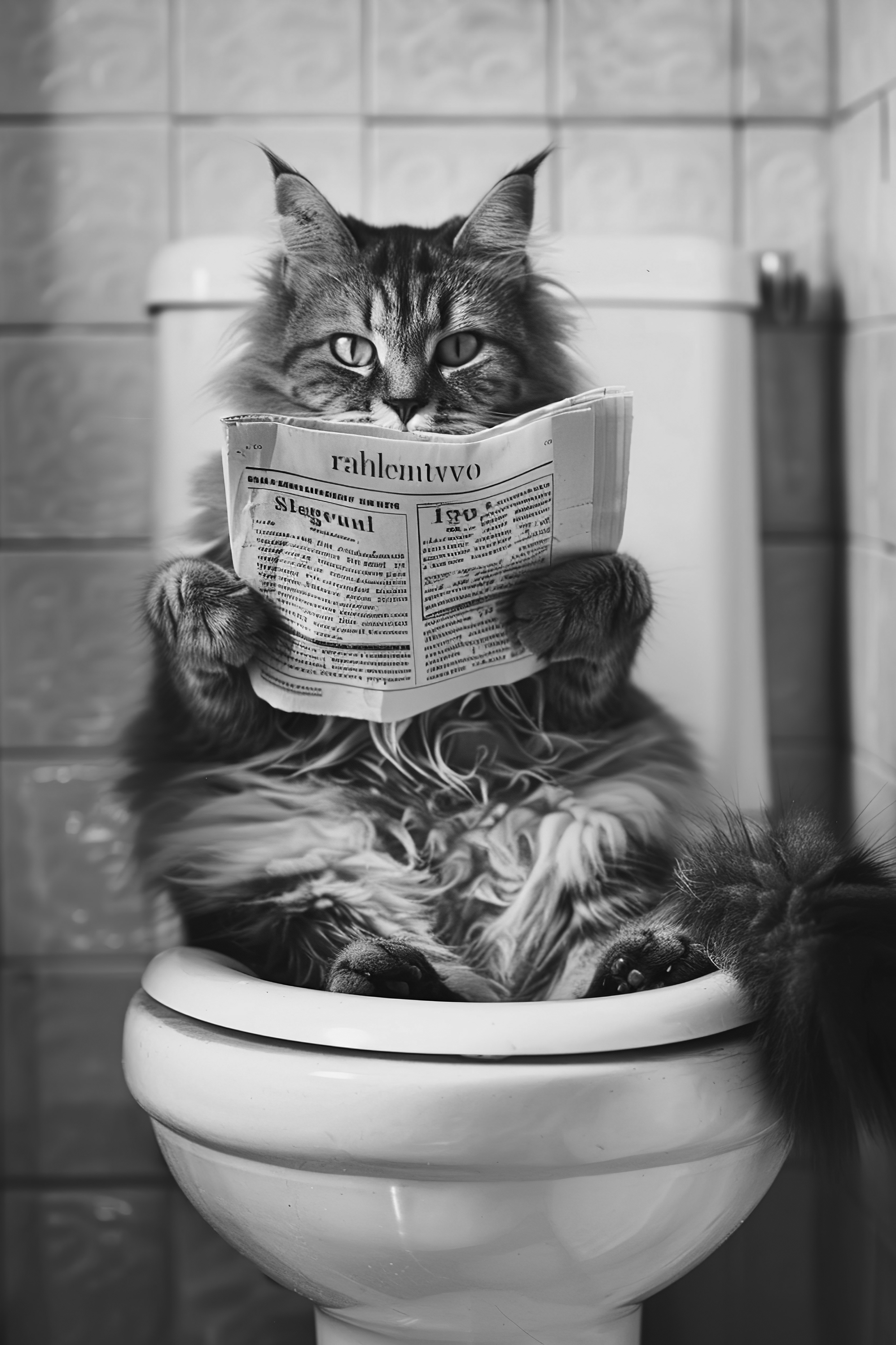 Cat sat on the toilet bathroom fun