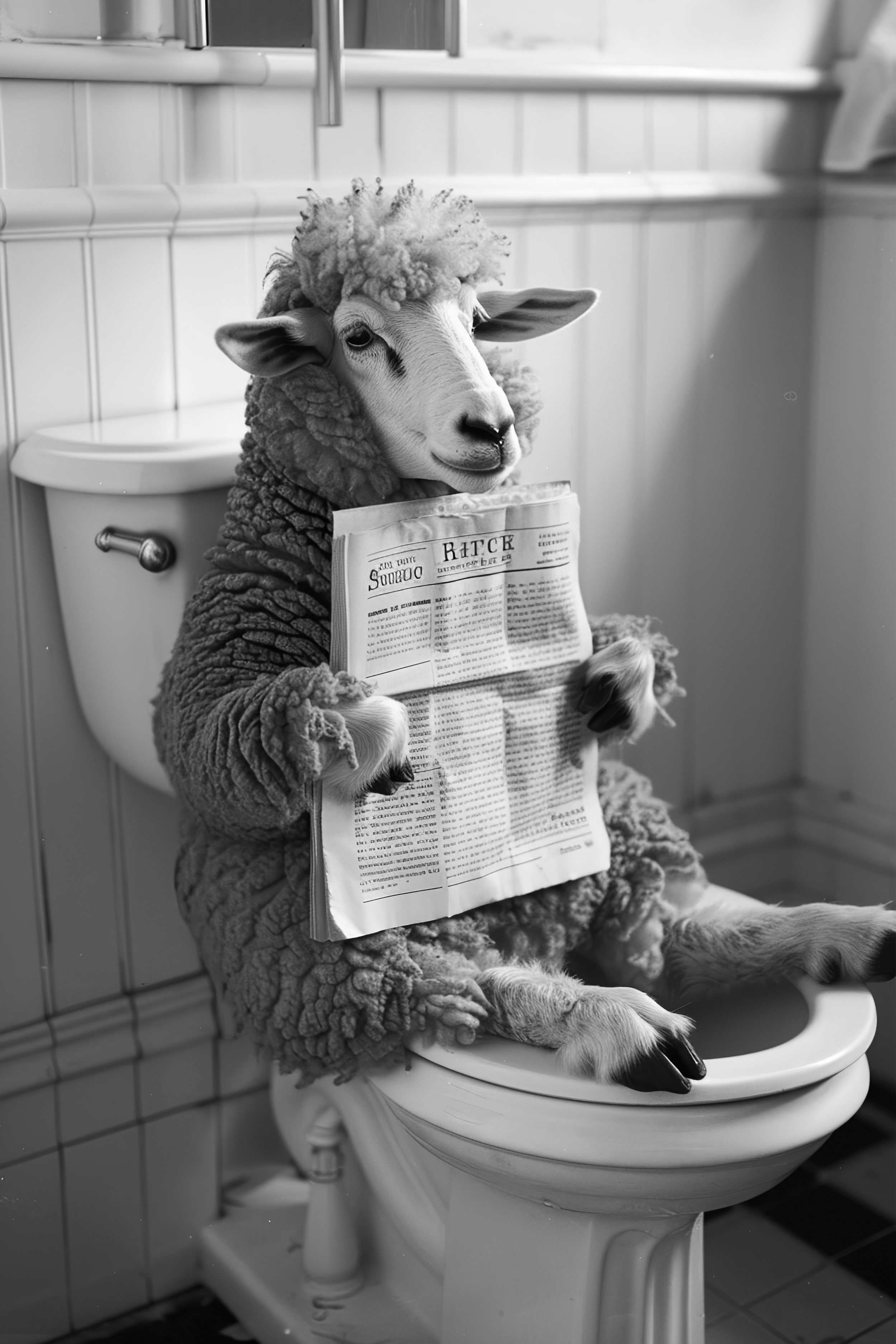 Sheep sat on the toilet bathroom fun