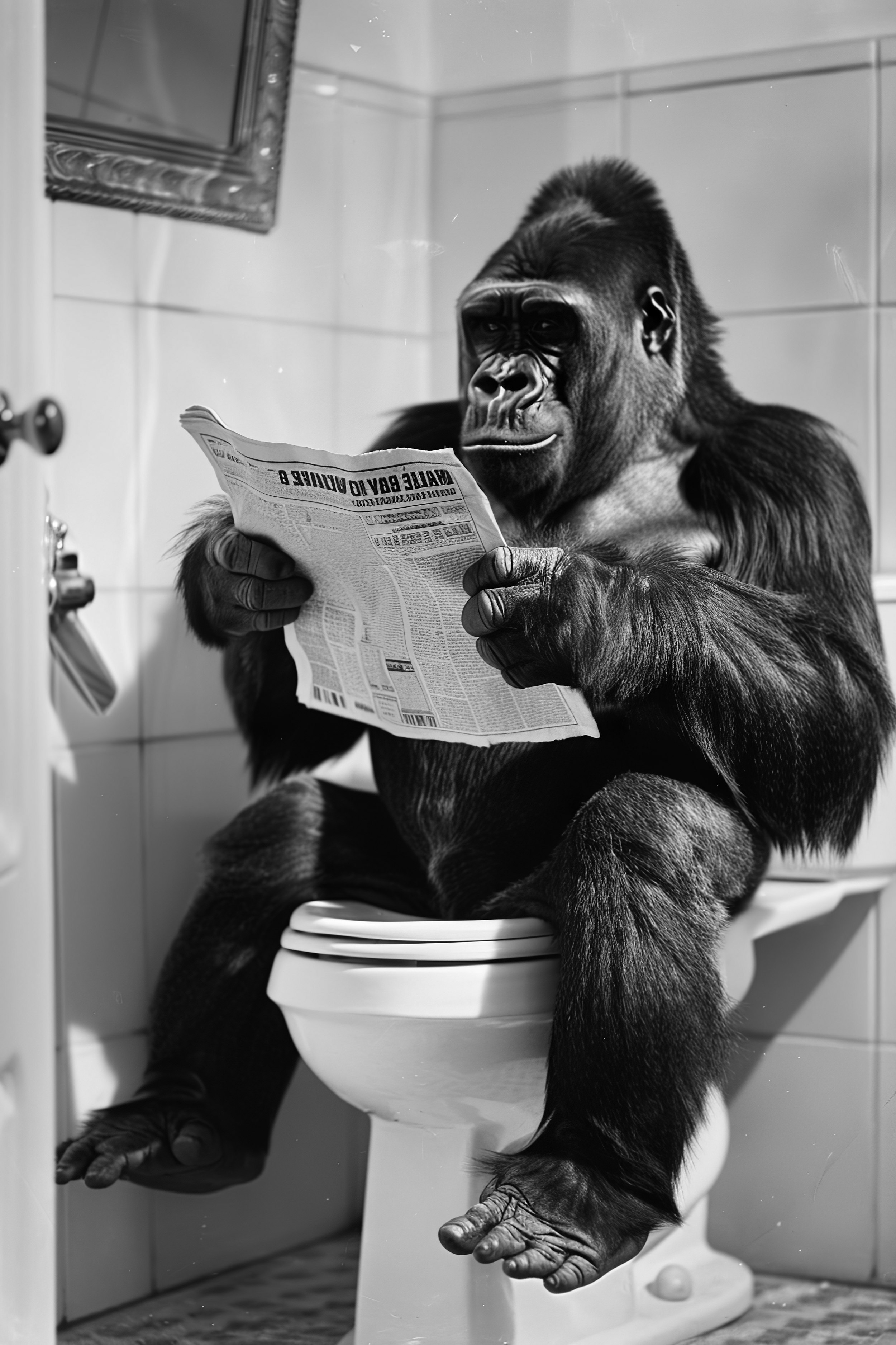 Gorilla sat on the toilet bathroom fun