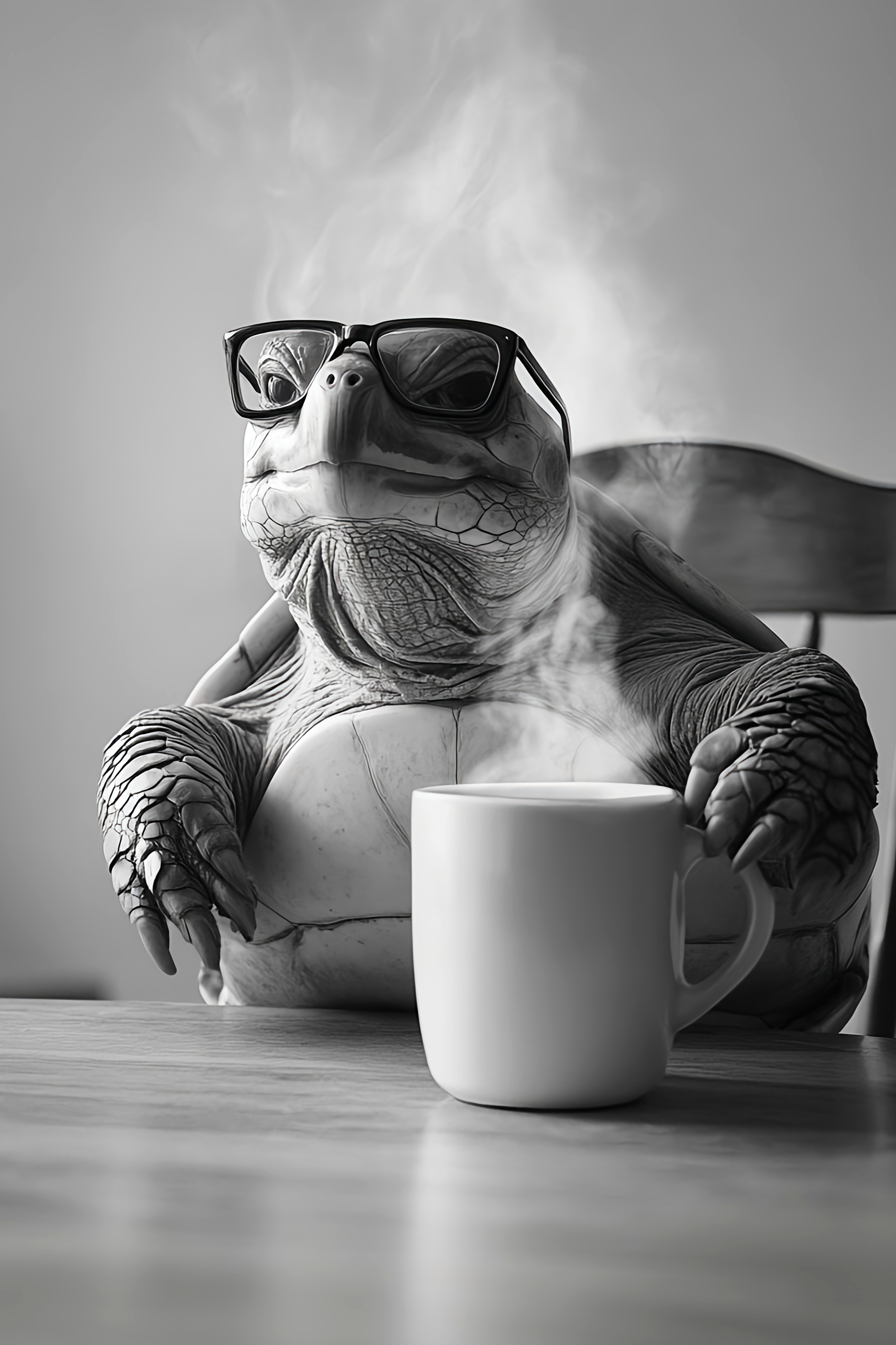 A Tortise Drinking a Mug of Coffee