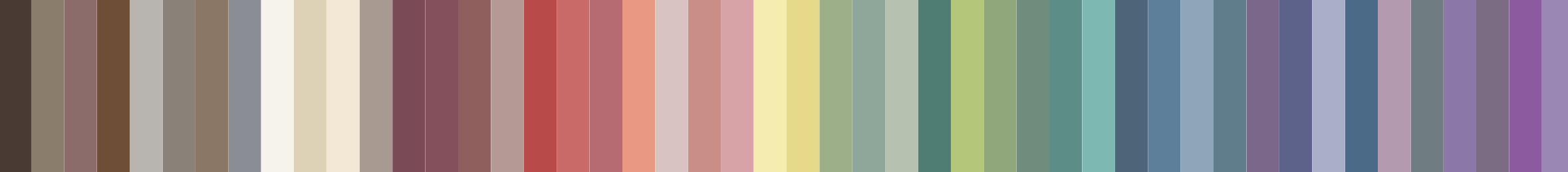 A color palette with rows of various shades of brown, cream, red, pink, yellow, green, blue, and purple.