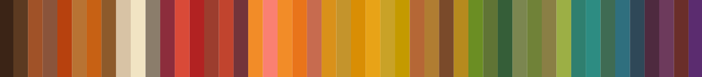 A vibrant color palette with vertical stripes of various colors, including shades of brown, orange, beige, pink, red, purple, green, blue, and yellow.