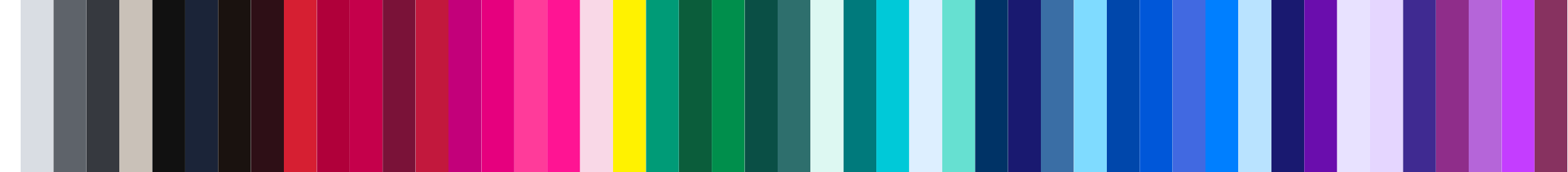 A color palette featuring various shades of gray, beige, black, red, pink, yellow, green, cyan, blue, purple, and violet.