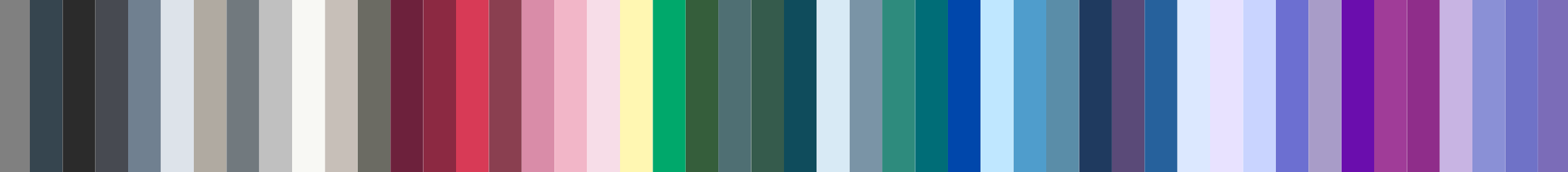A color palette with stripes of black, gray, red, pink, yellow, green, blue, purple, and other colors.
