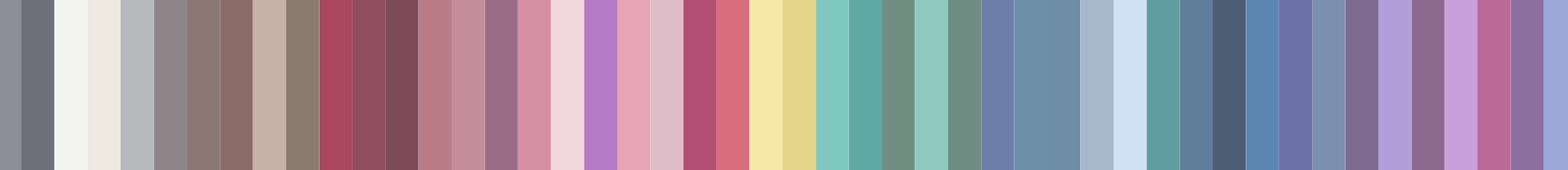 A series of vertical color swatches ranging from gray and beige to pink, yellow, green, blue, purple, and white.