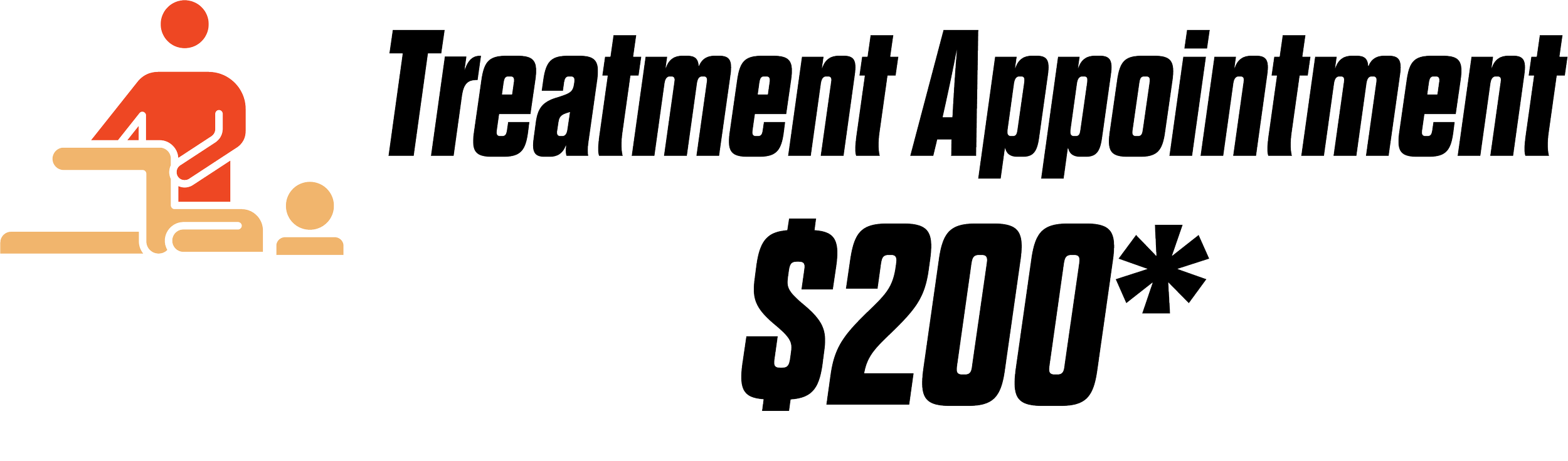 logo for Treatment Appointment $200 with an icon of a person sitting at a table with another person, and a medical cross symbol.