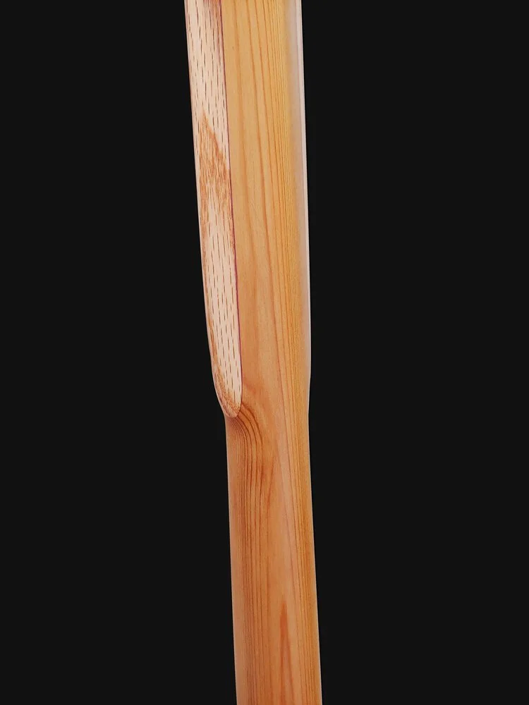 Close-up Traditional Greenland Kayak Paddle Shoulders and loom. Made out of Western Red Cedar and Oak hardwood blade edges.