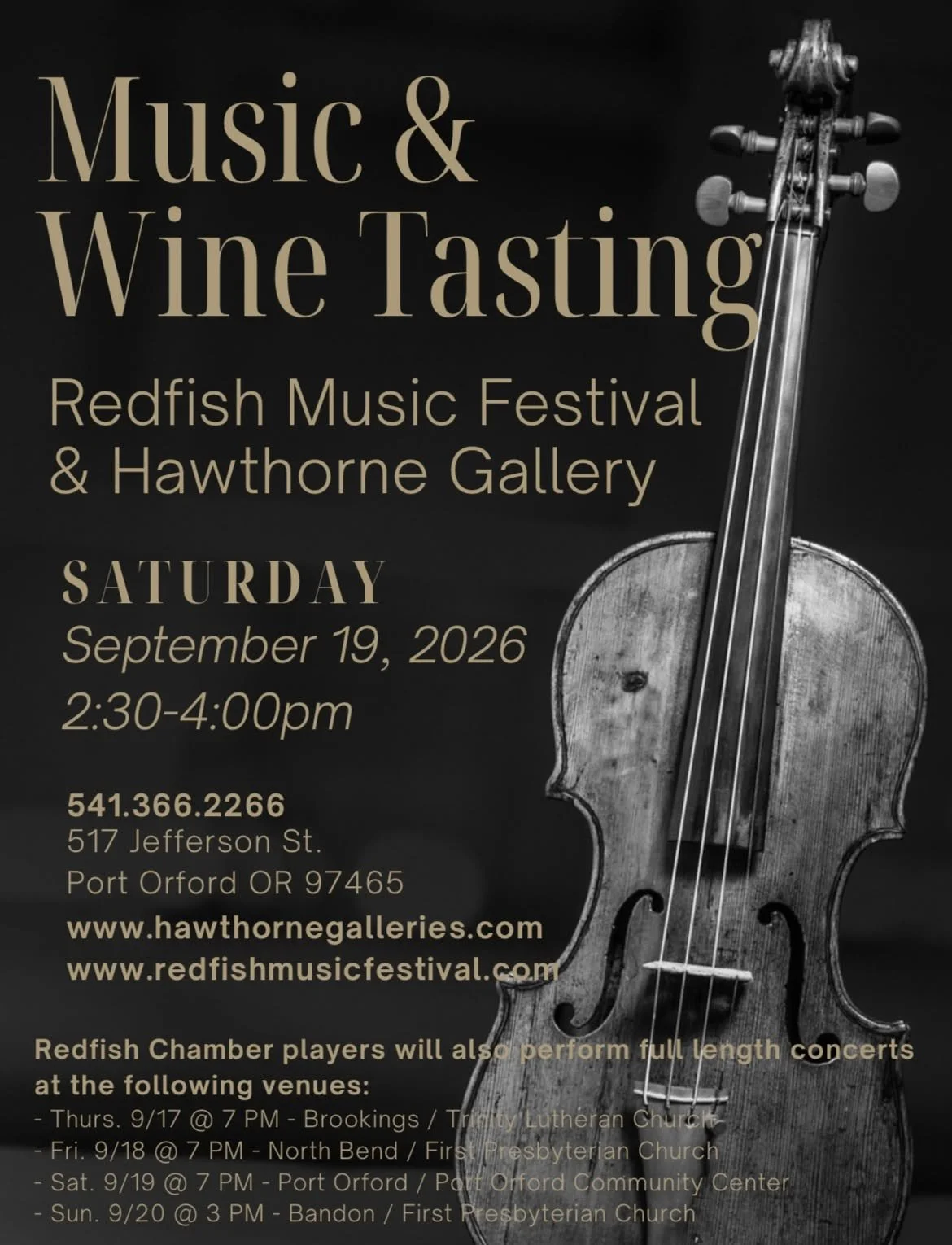 We're so excited to be collaborating with the Hawthorne Gallery, to bring the lovely folks of Port Orford a preview of our concert. 
Come enjoy wine, art and music at 2:30 PM, then meet us at the Port Orford Community Center at 7 PM for the full show