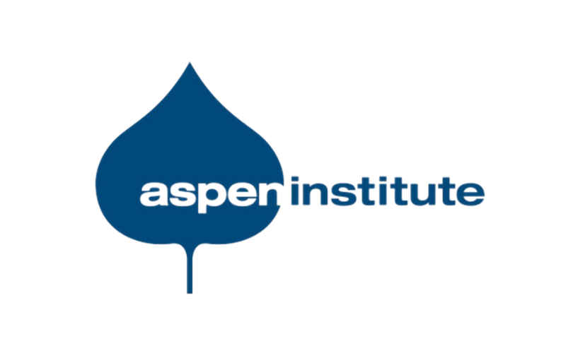 Logo of the Aspen Institute featuring a stylized blue leaf with the words 'aspen institute' inside.