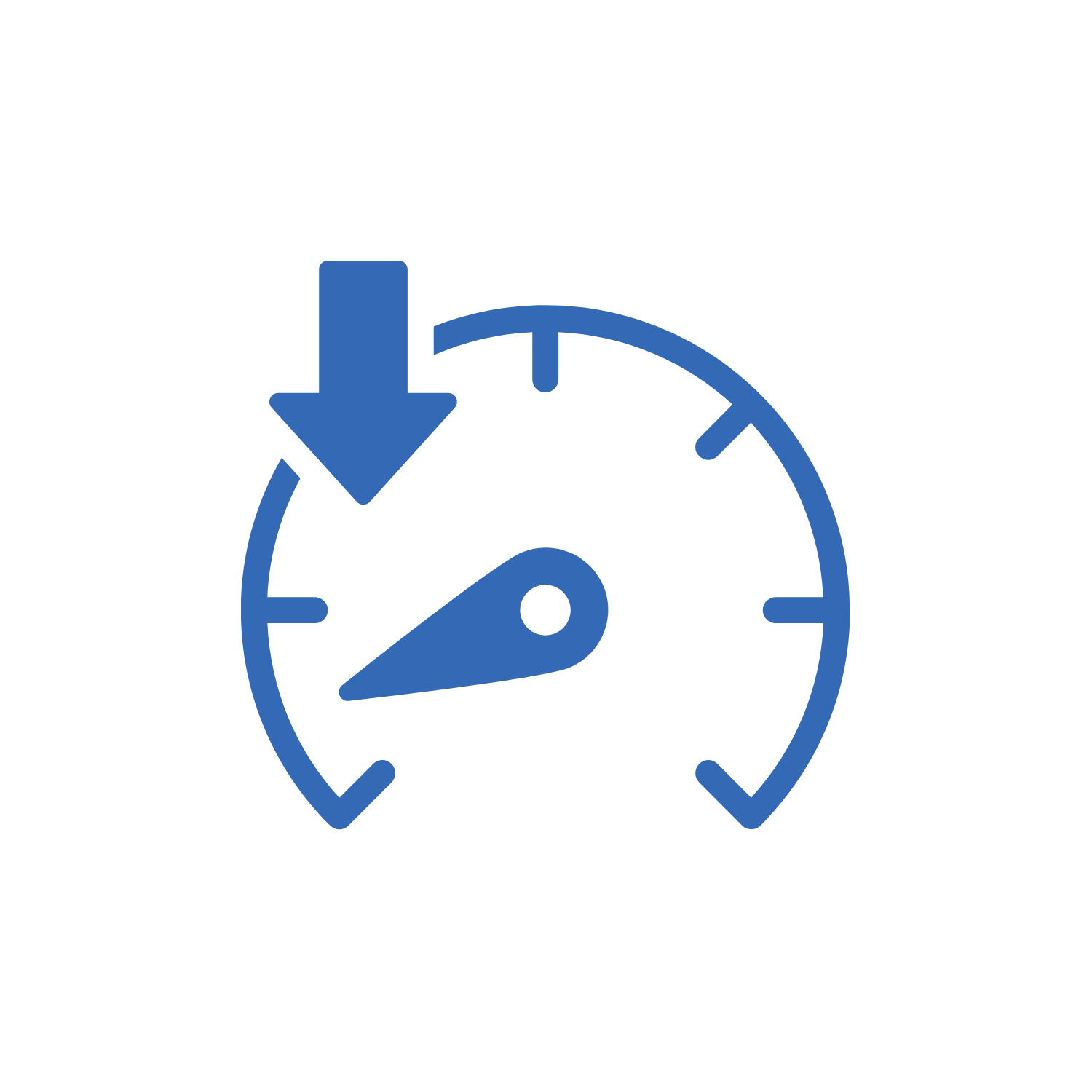 Clock icon with a downward arrow indicating decreased time or speed.