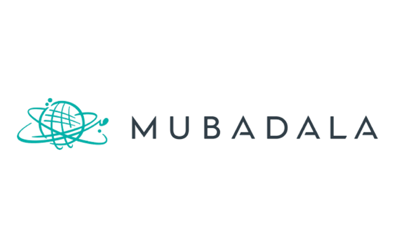 Mubadala logo with stylized globe and aircraft icon in teal