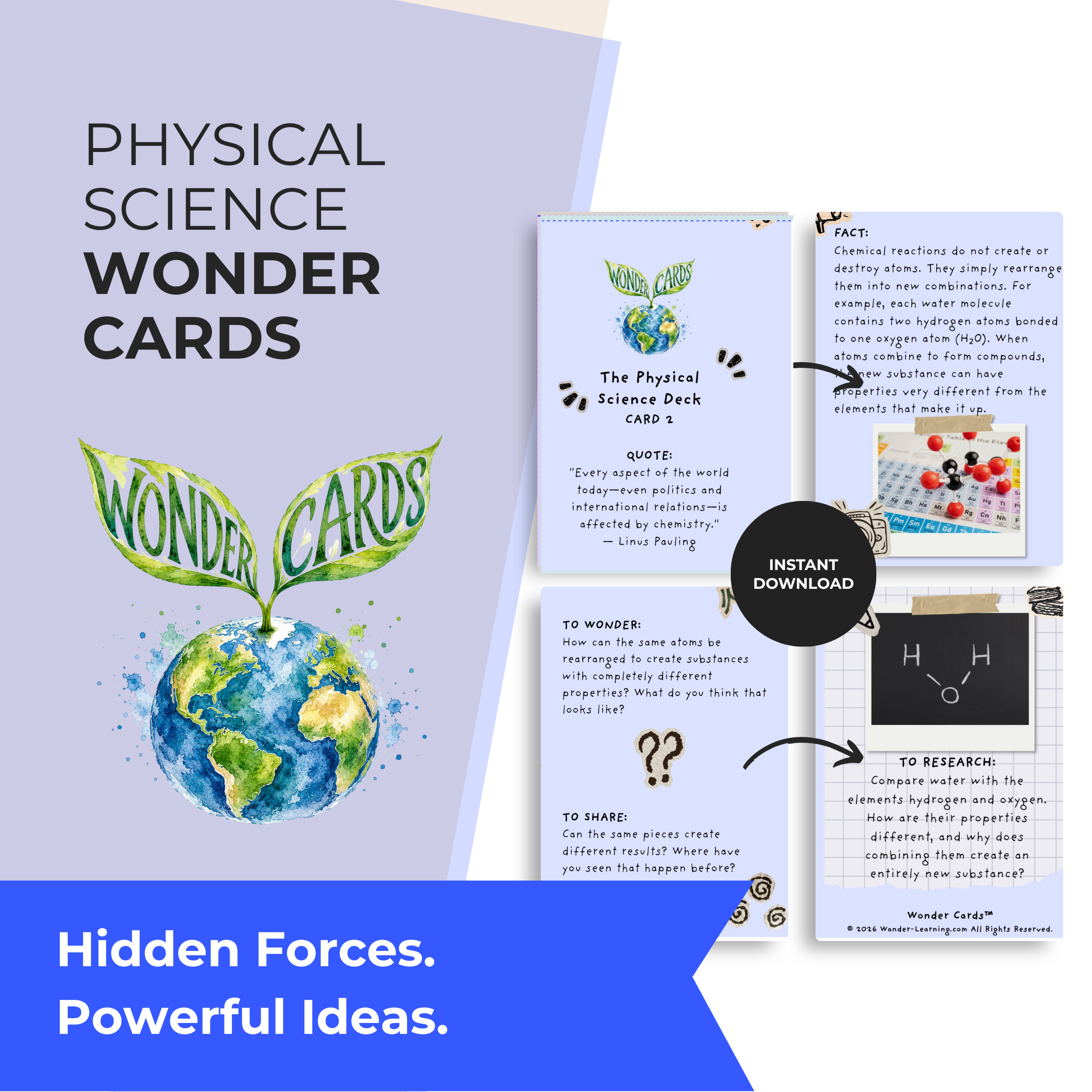 Physical Science Wonder Cards | Printable Science Activities Grades 5-9