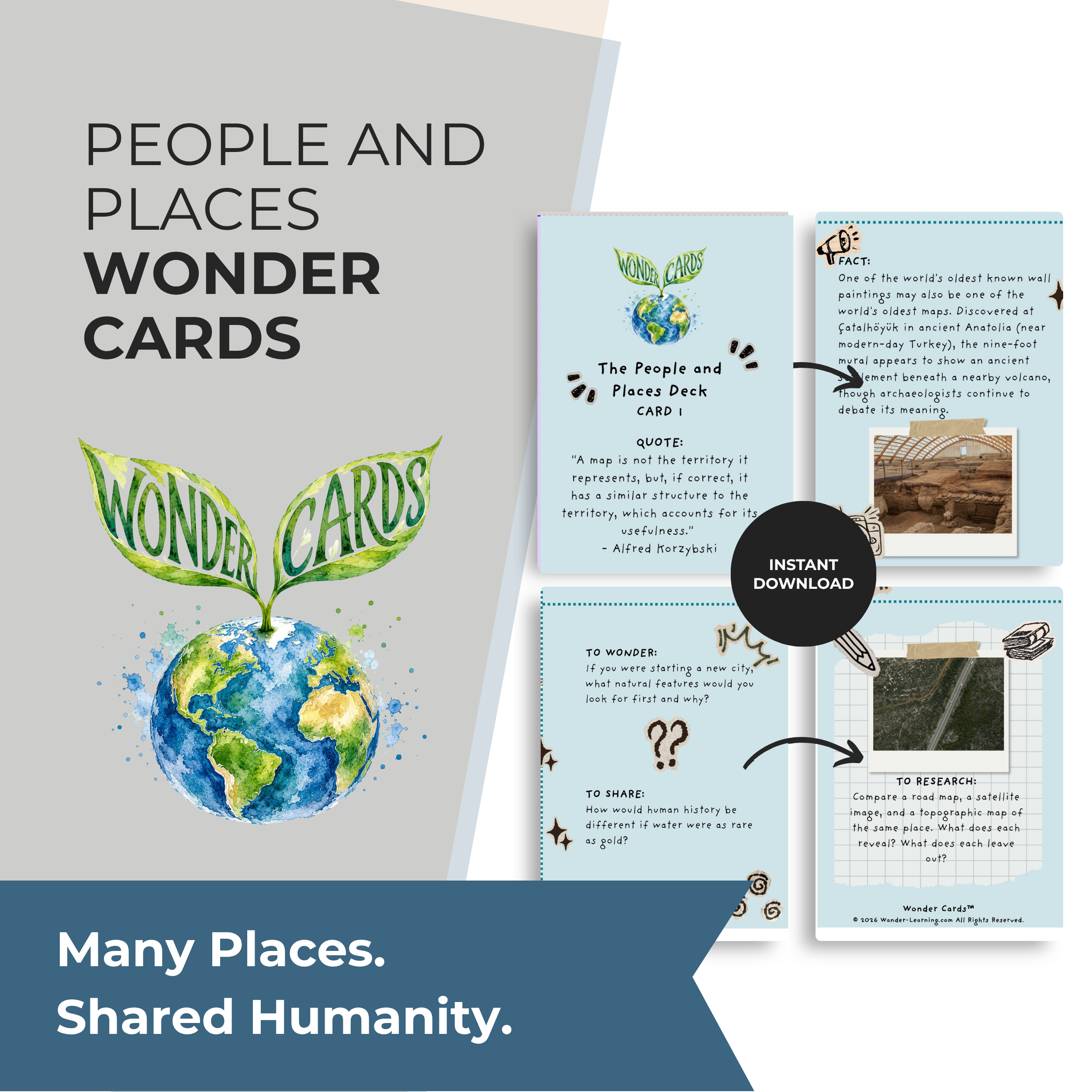 People and Places Wonder Cards | Printable Geography Activities Grades 5-10