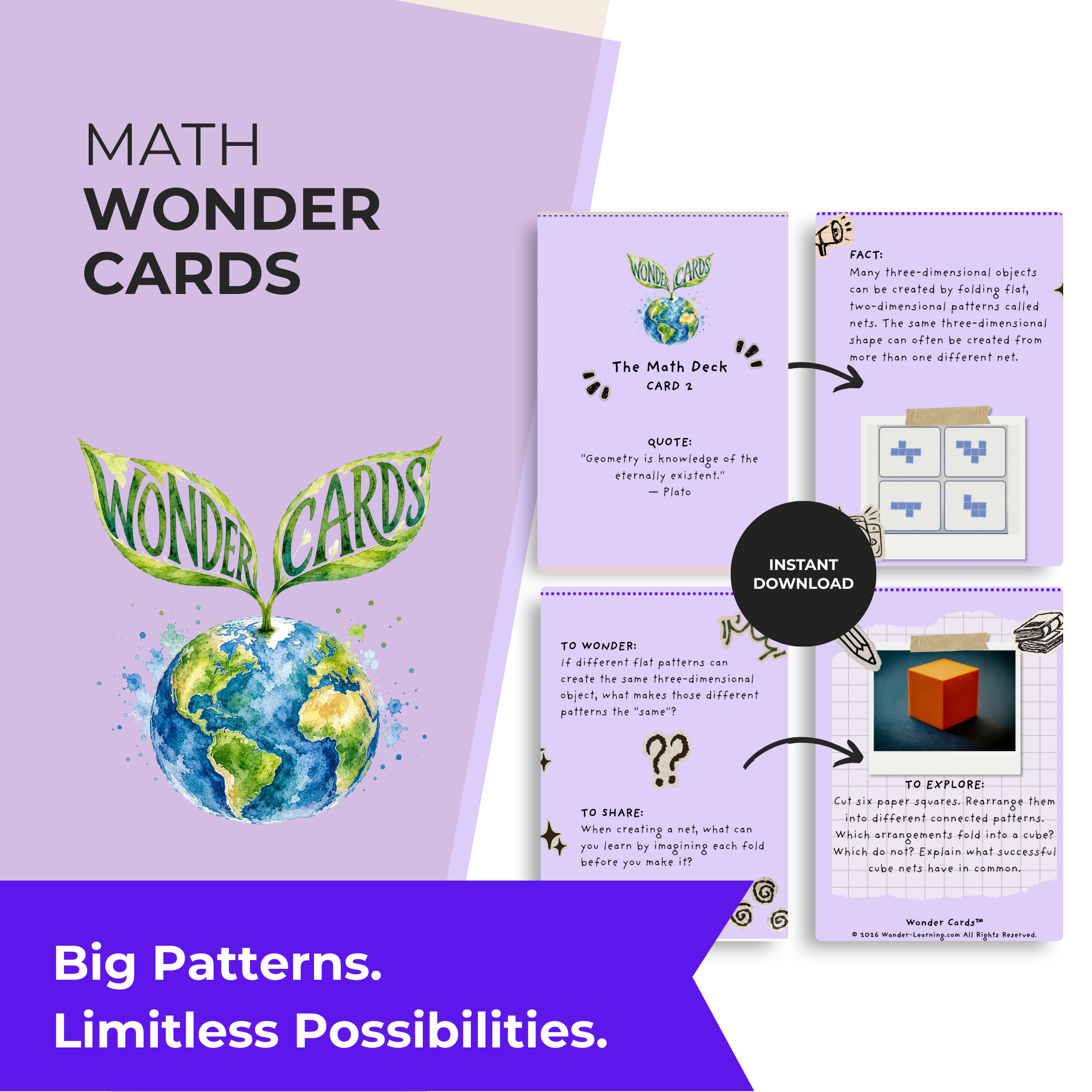 Mathematics Wonder Cards | Printable Critical Thinking Activities Grades 5-9