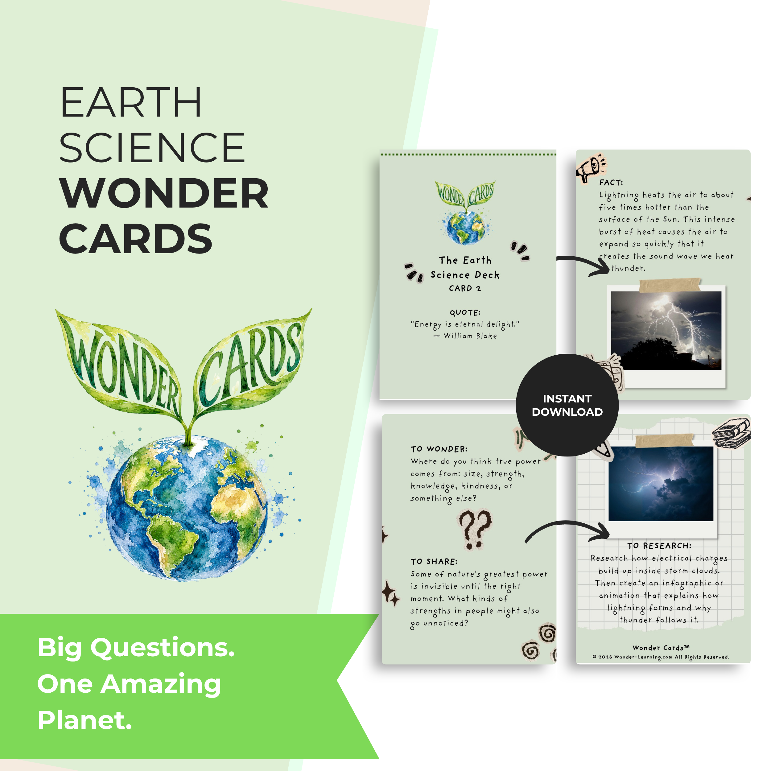 Earth Science Wonder Cards | Printable Critical Thinking Activities Grades 4-9
