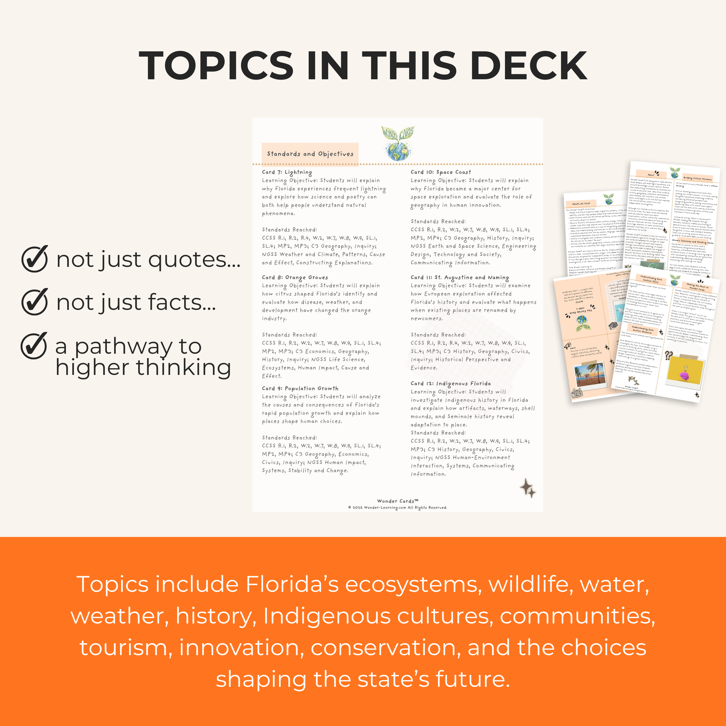 Florida Wonder Cards: Printable Critical Thinking & Discussion Deck Grades 4-8