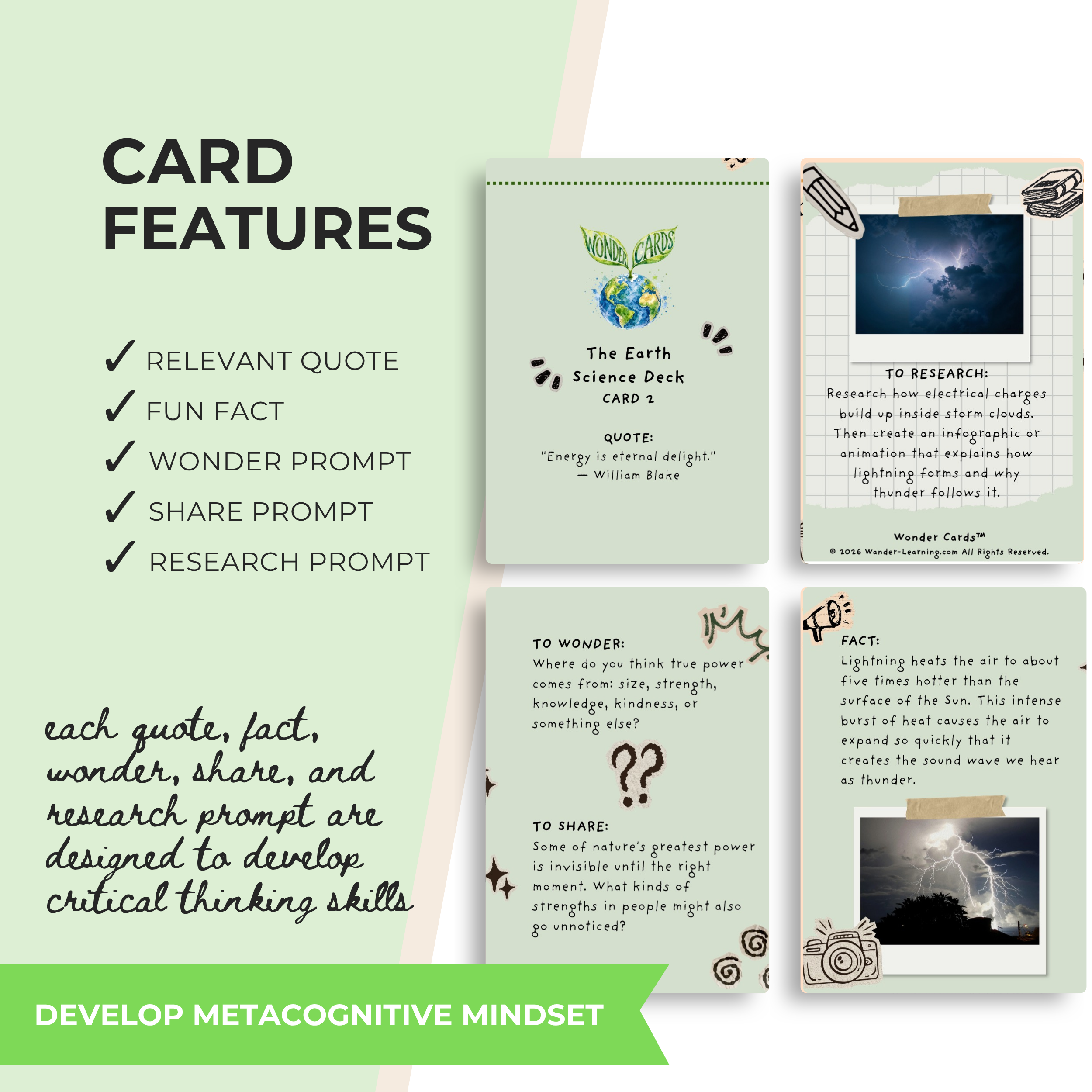 Earth Science Wonder Cards | Printable Critical Thinking Activities Grades 4-9
