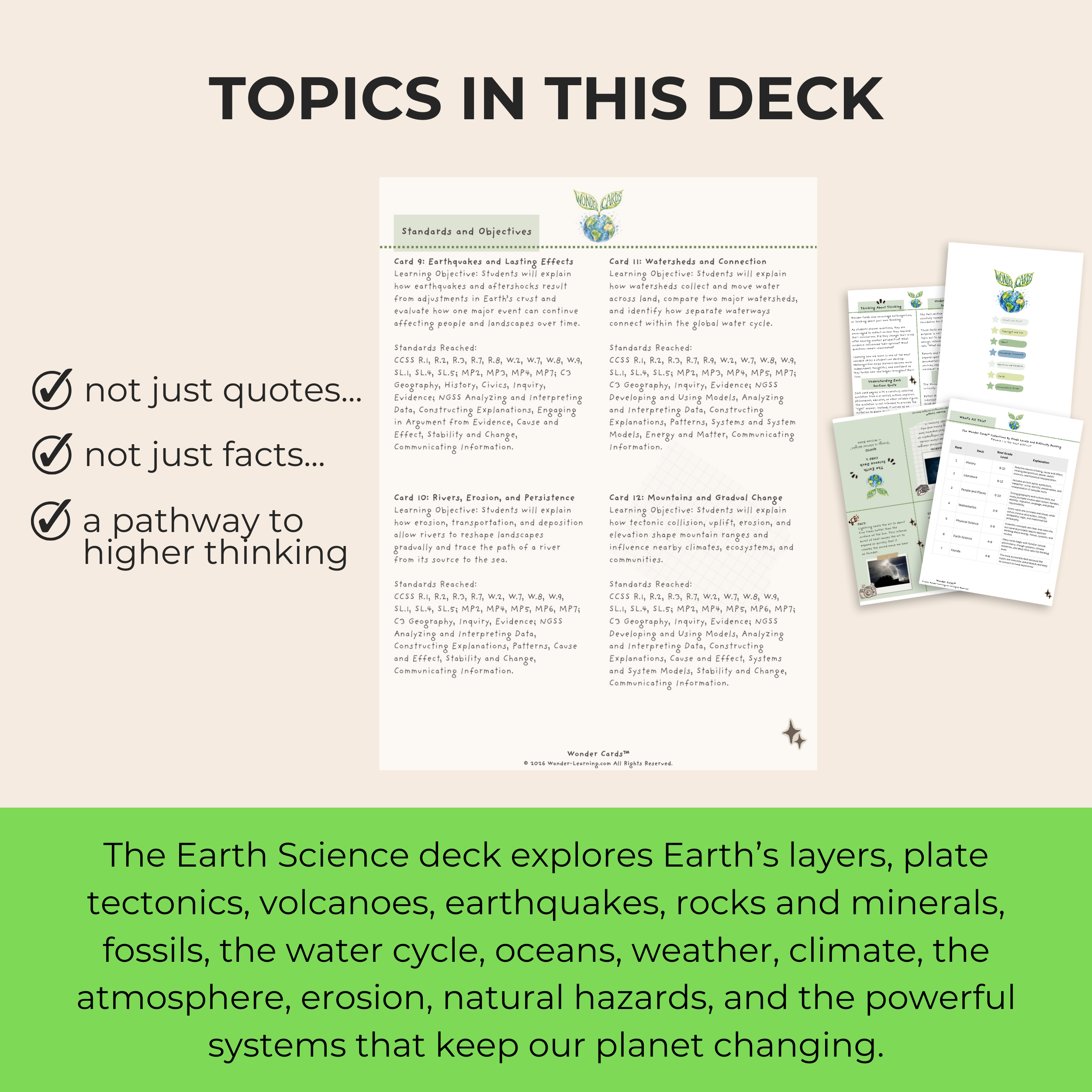 Earth Science Wonder Cards | Printable Critical Thinking Activities Grades 4-9