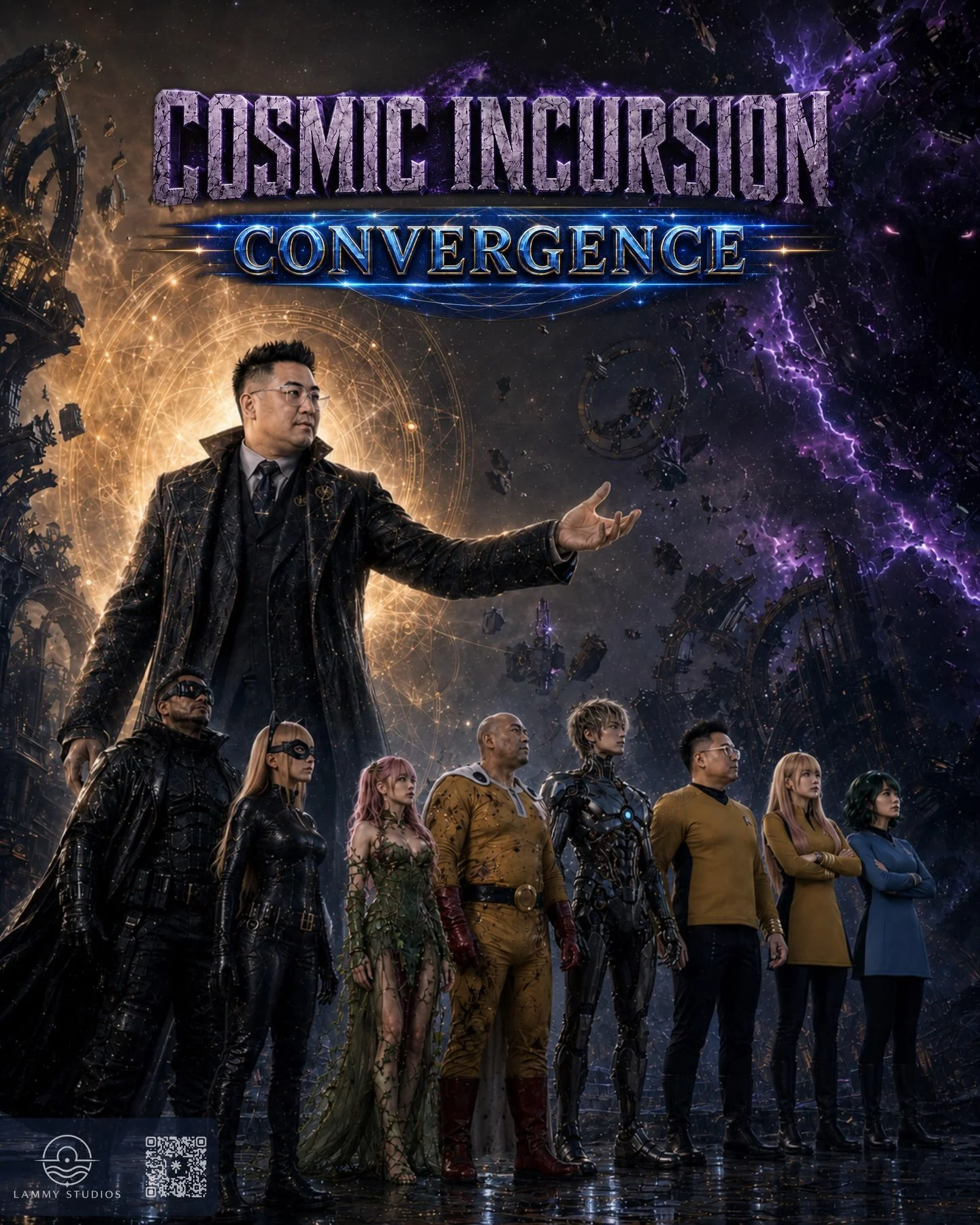 Across fractured worlds, heroes heard the same impossible call.

Some arrived carrying the rain of their cities.
Some came straight from battle.
Others stepped forward from the bridge of a distant starship.

Now, beneath the guidance of the Architect
