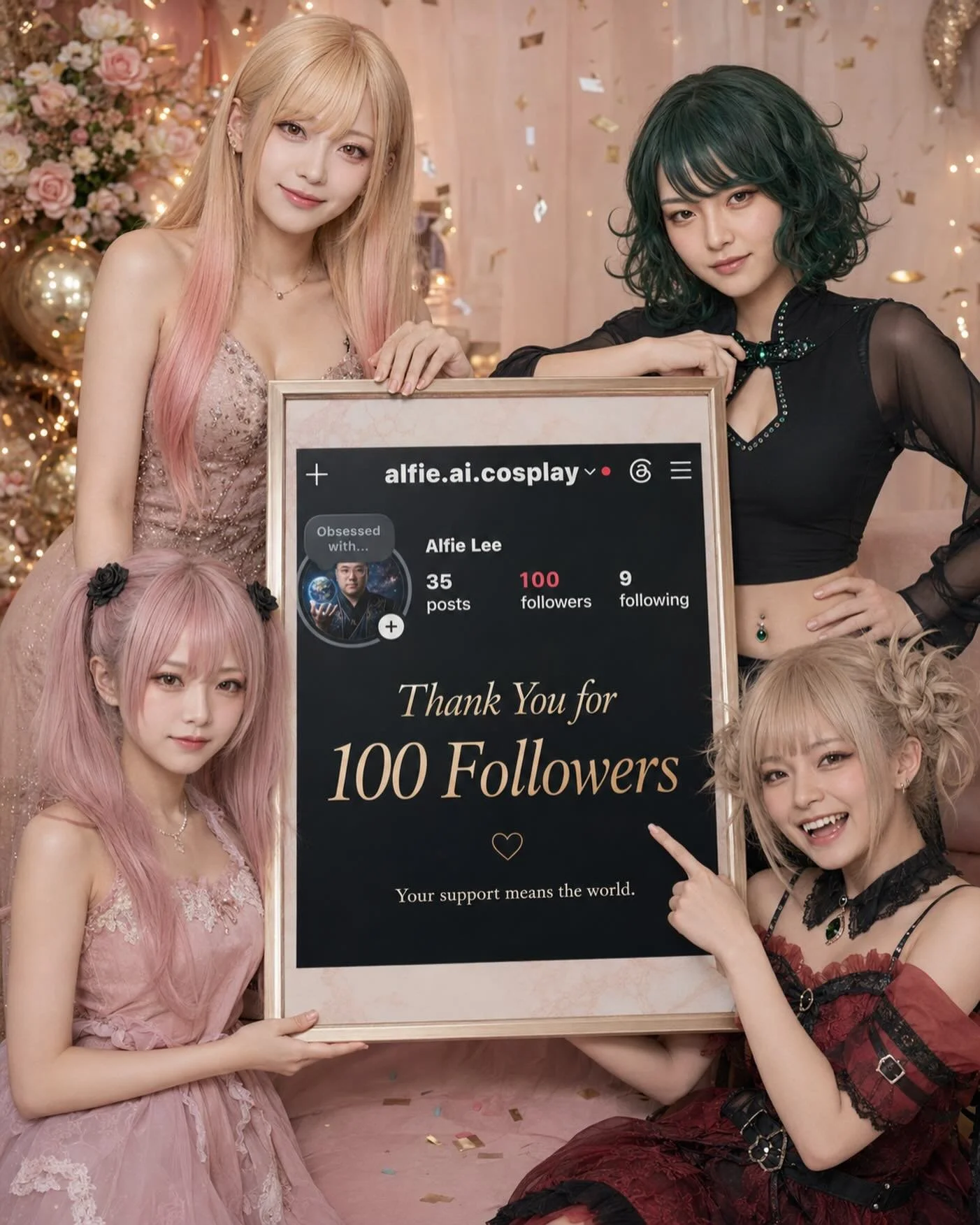 100 followers 🥹✨

thank you all so, so much.

this little page started as a small experiment &mdash; just me creating worlds, characters, and stories I love.

now there are 100 of you here, and honestly, that means more to me than I can properly exp