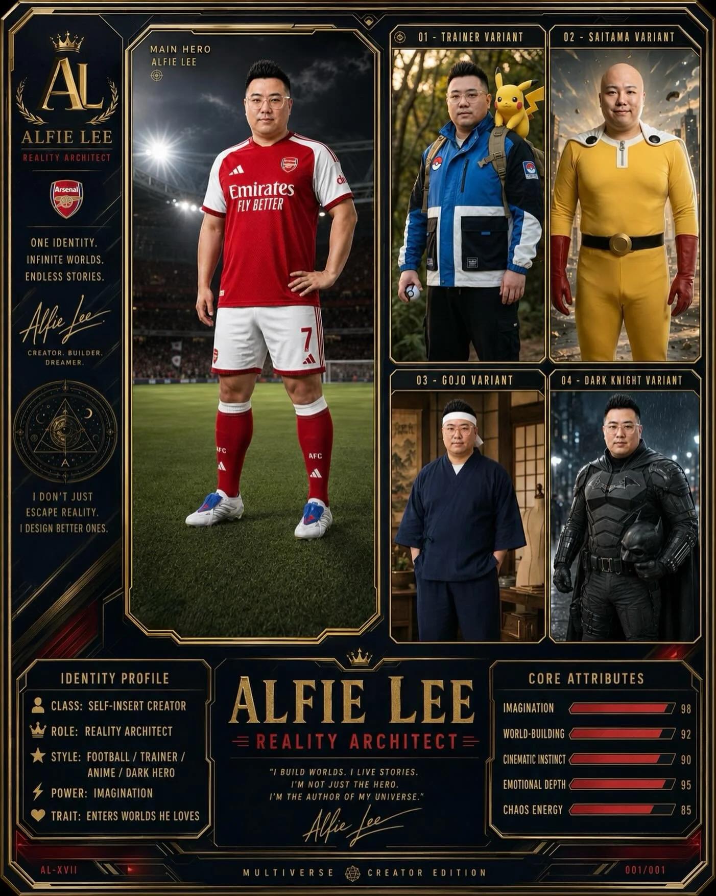 premium trading card: Alfie Lee ✨

they fat-shamed me.
they laughed at me.
they tried to make me feel small.

but this is still my story.
I&rsquo;m still the hero in my own narrative &mdash;
and the architect of the world I&rsquo;m building.

remembe