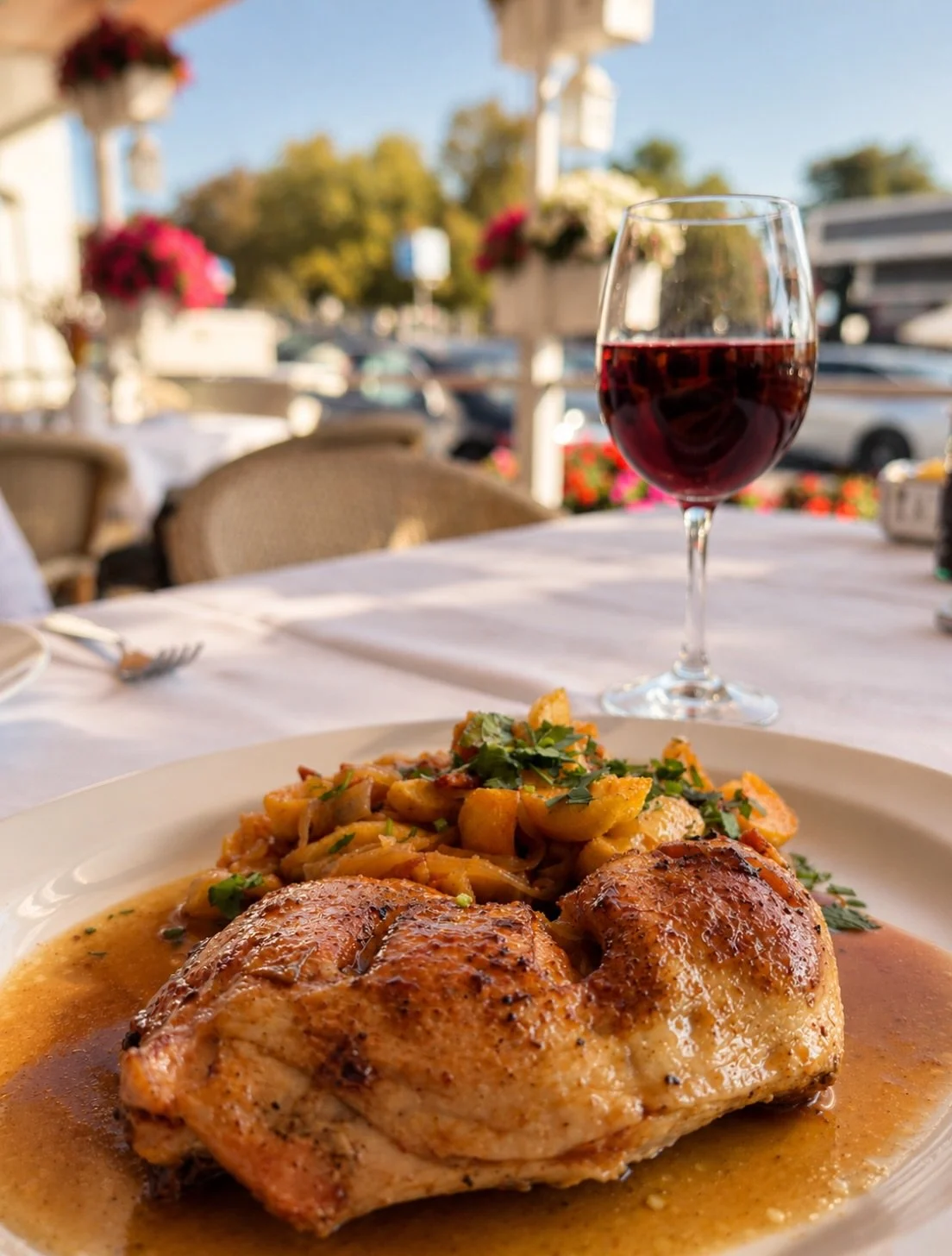 🇵🇹 Uma das nossas sugest&otilde;es do dia, um verdadeiro cl&aacute;ssico da cozinha portuguesa: perna de frango assada no forno, acompanhada de batata &agrave; padeiro, dourada e saborosa.

Uma receita de inspira&ccedil;&atilde;o tradicional, onde 