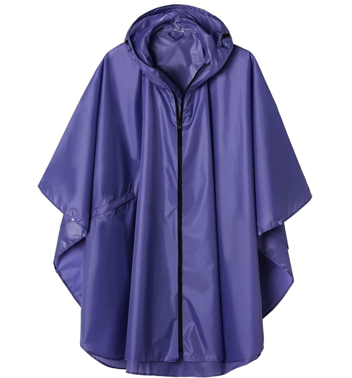 Purple rain poncho with a hood and a front zipper