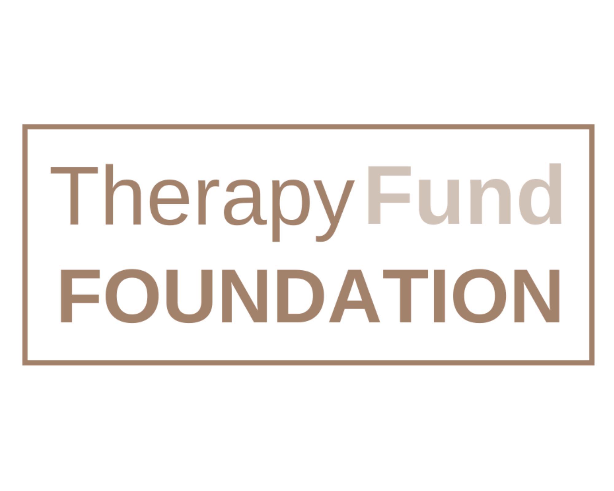 Logo with the words 'Therapy Fund Foundation' in beige text with a brown border on a black background.