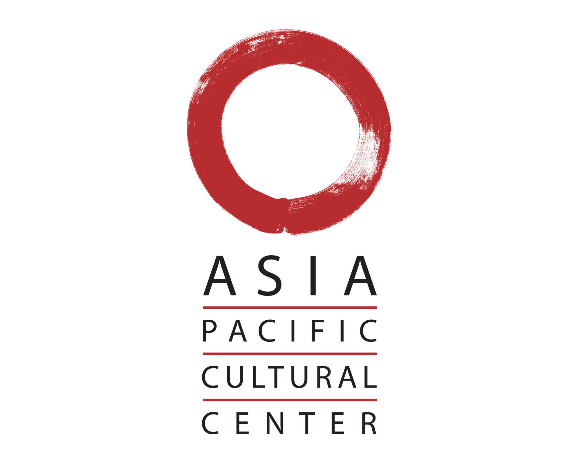 Logo of Asia Pacific Cultural Center featuring a red circular brushstroke and black text.