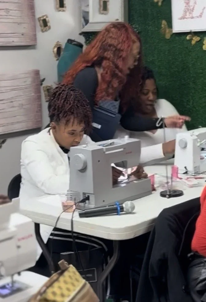 Andreya LoveLace teaching at one of her famous Sip and Sews.