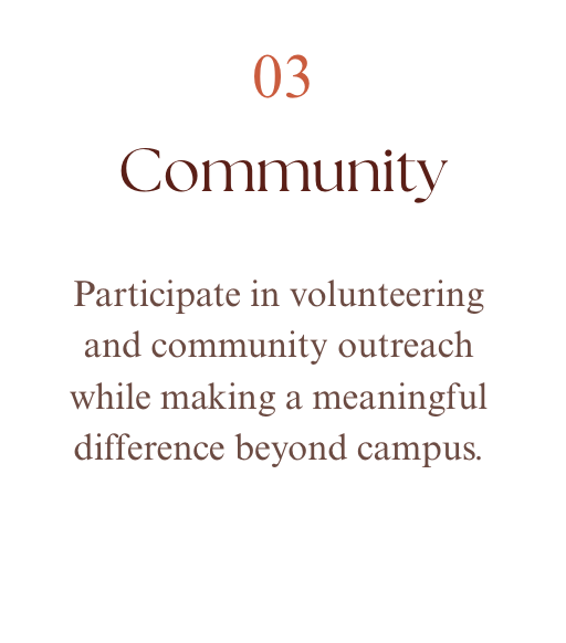 Text about community outreach and volunteering beyond campus