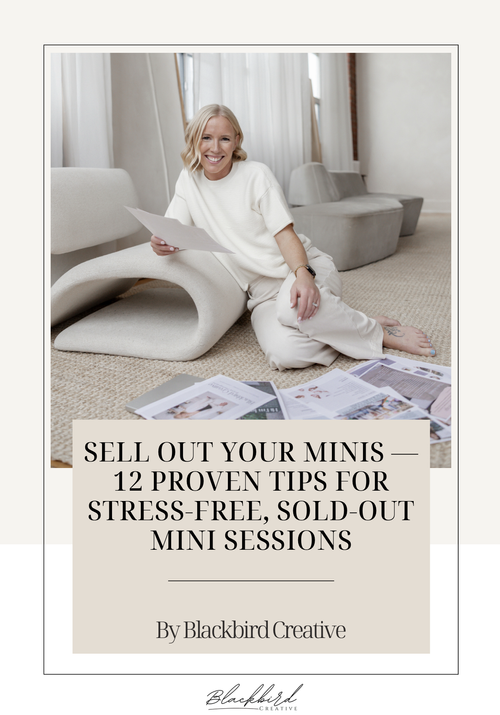 Woman with blonde hair smiling, sitting on the floor in a bright room, surrounded by newspapers and magazines, with a modern white couch and light curtains in the background, promoting tips for stress-free mini sessions.