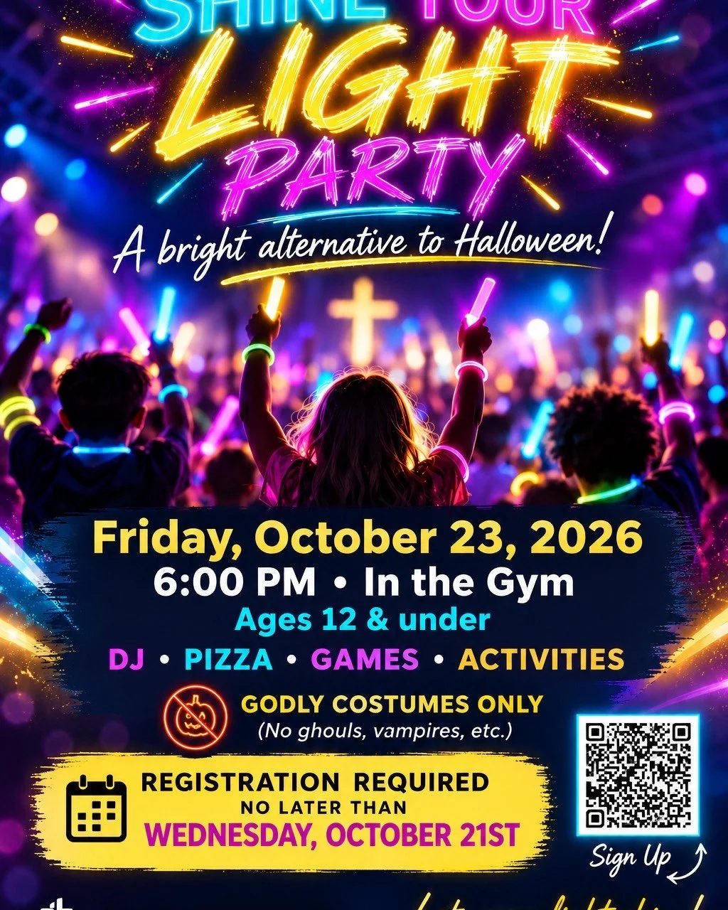 ✨🎉 SHINE YOUR LIGHT PARTY! 🎉✨

Looking for a fun, family-friendly alternative to Halloween? Join us at Christian Faith Center for an exciting evening where kids can have a blast and let their light shine! 🌟

🎶 DJ &amp; Music
🍕 Pizza
🎮 Games &am