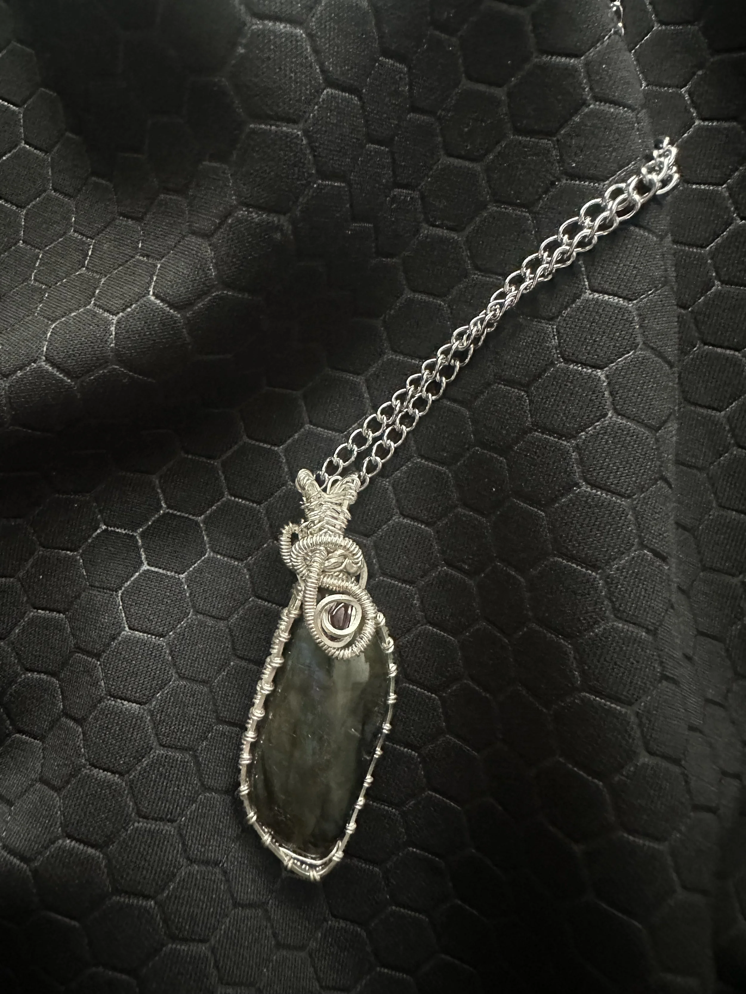 Dark Green Freeform Labradorite Cage Pendant