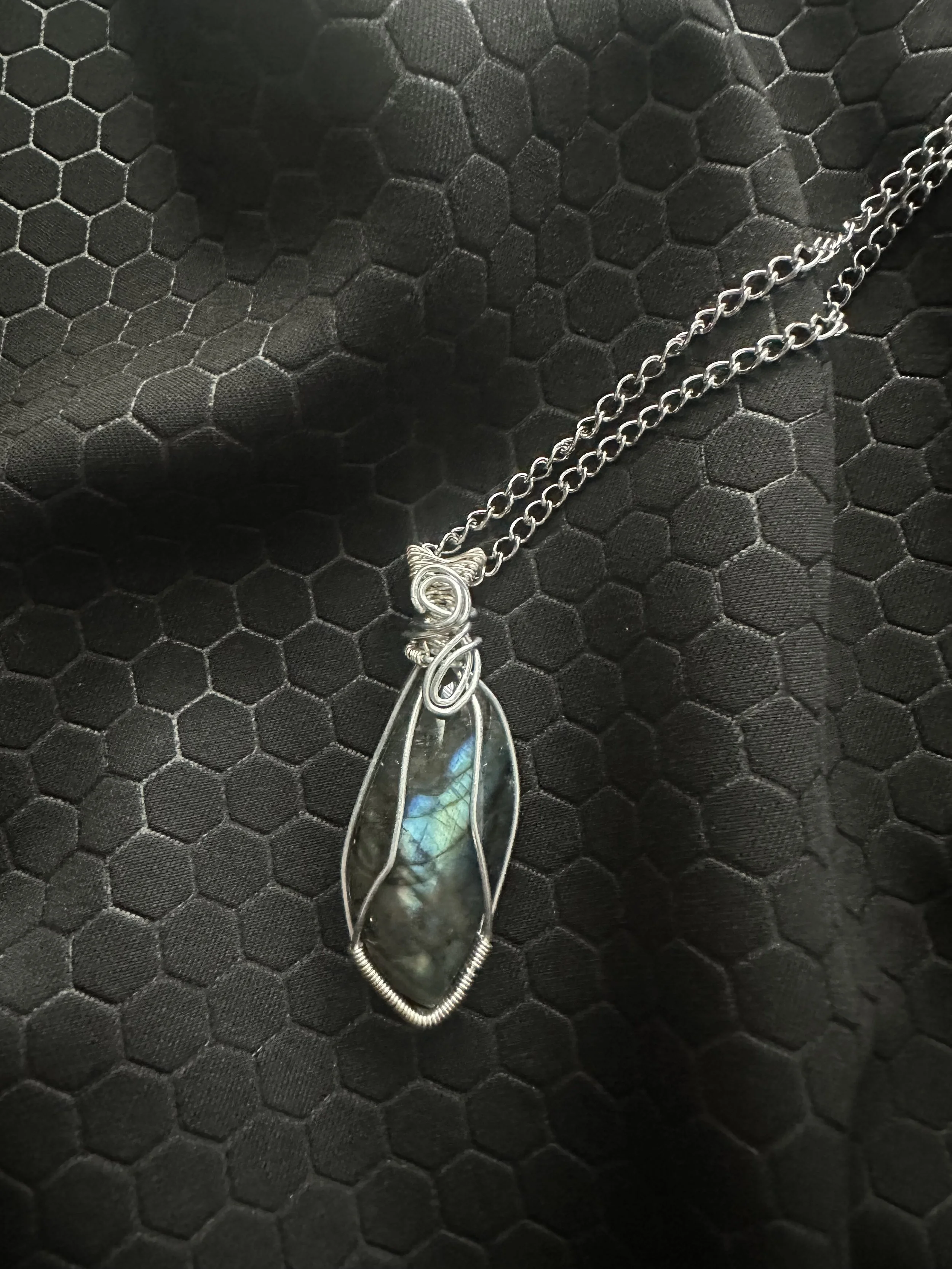 Asymmetric Golden-Green Labradorite Wire Pendant