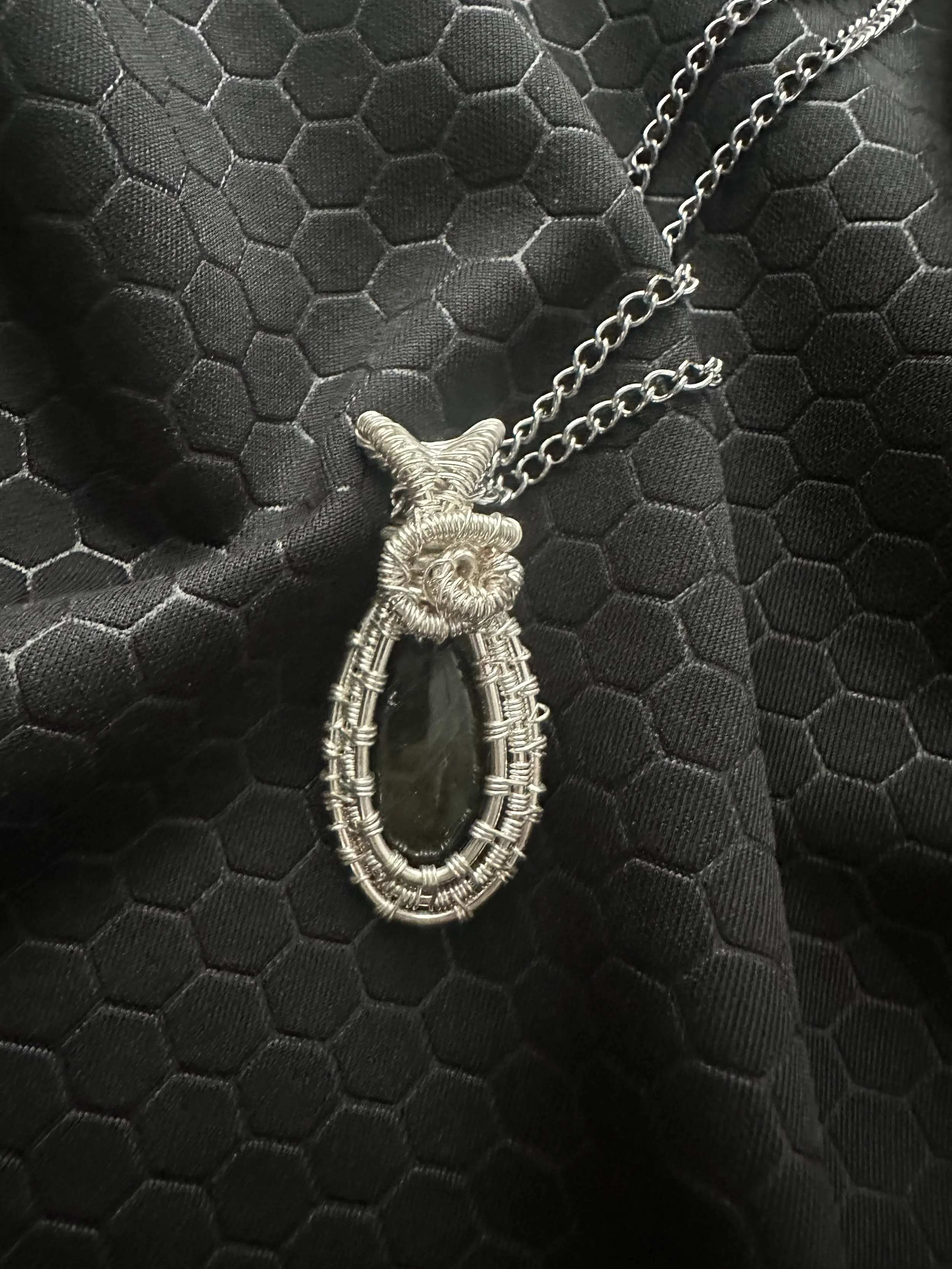 Shield-Framed Dark Labradorite Armor Pendant