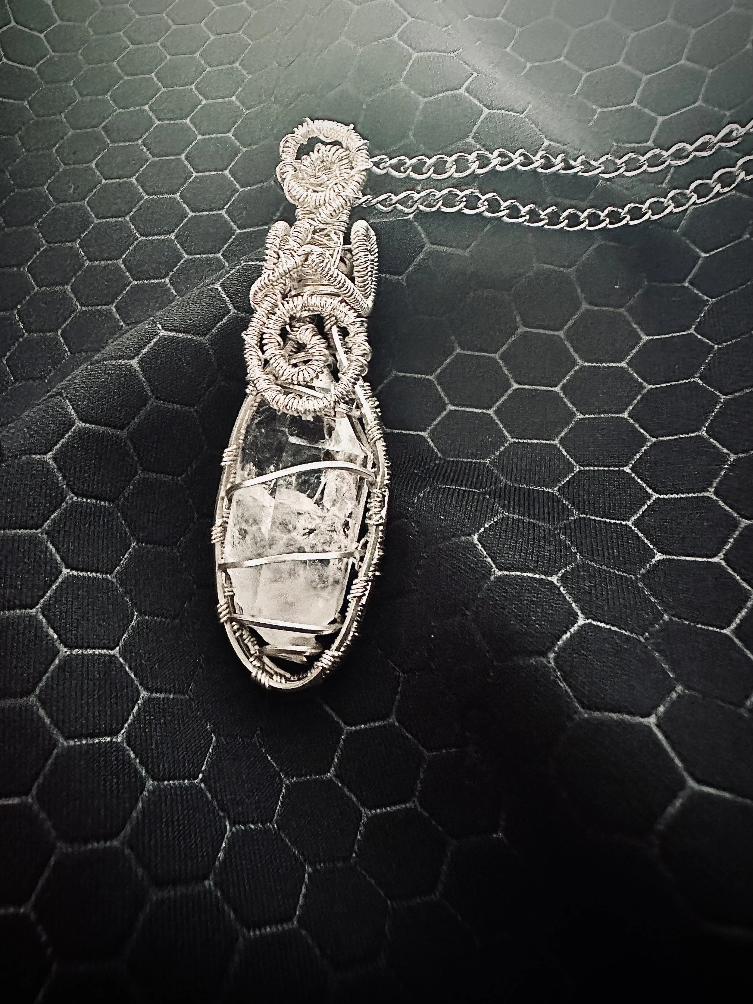 Prismatic Clear Quartz Point Spiral Wire Pendant
