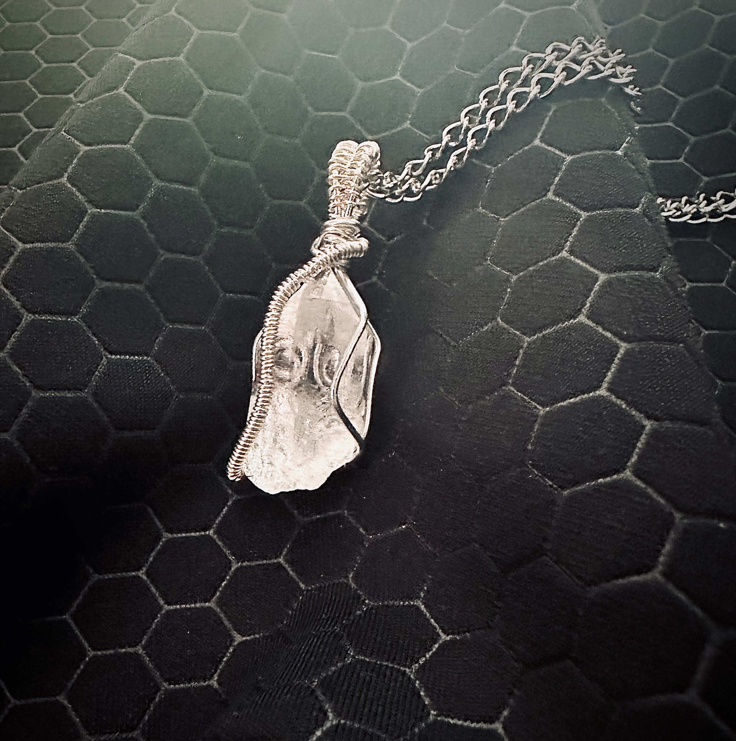 Raw Translucent Clear Quartz Chunk Wire Pendant