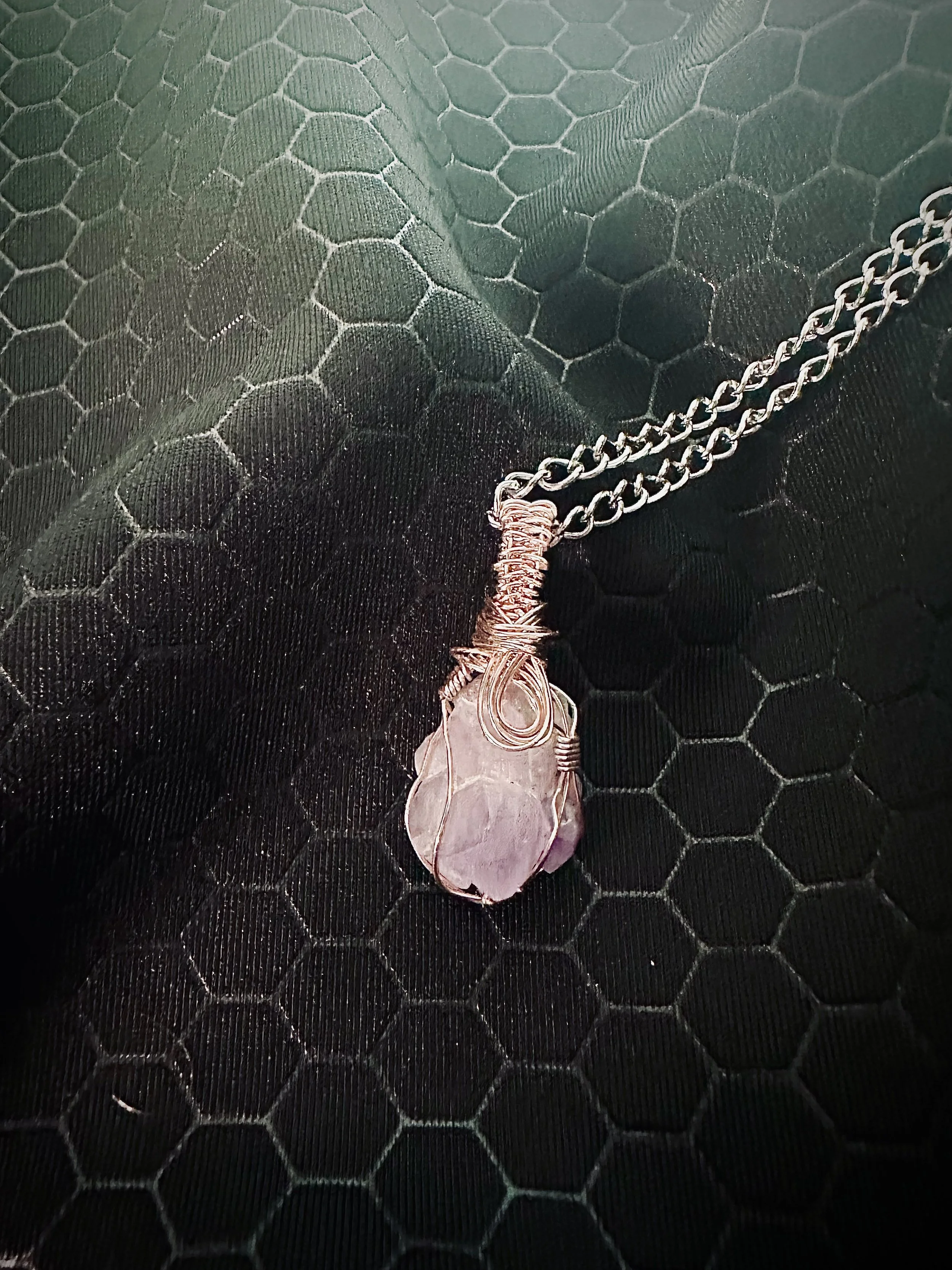 Violet Amethyst Cluster Lattice Wire Pendant