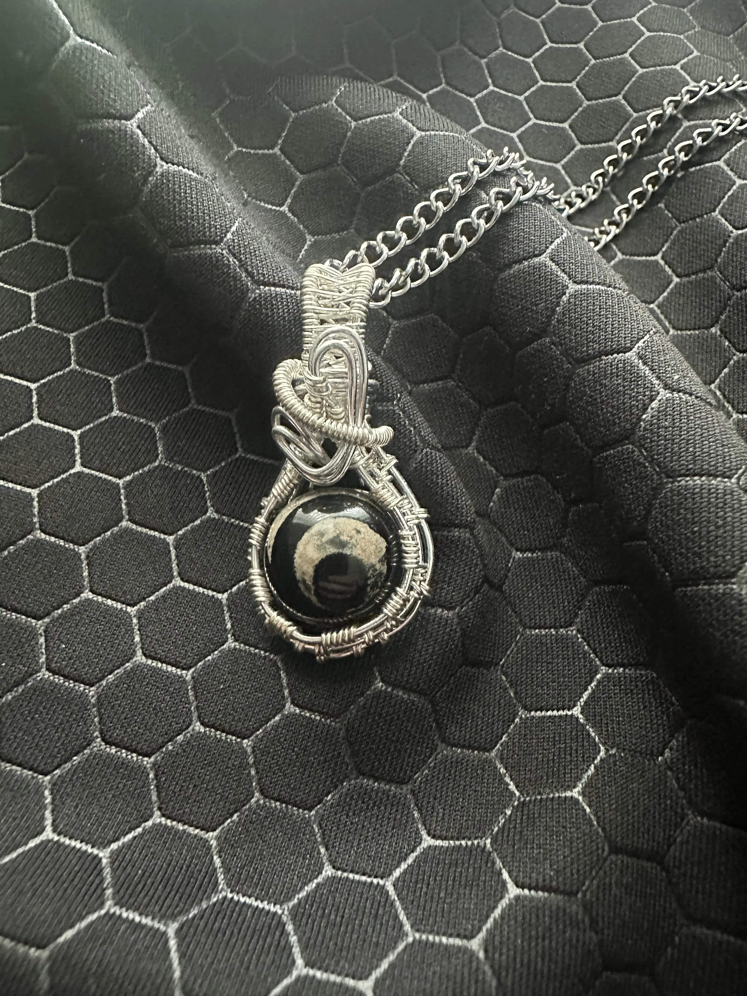Orbital Banded Agate Crescent Wire Pendant