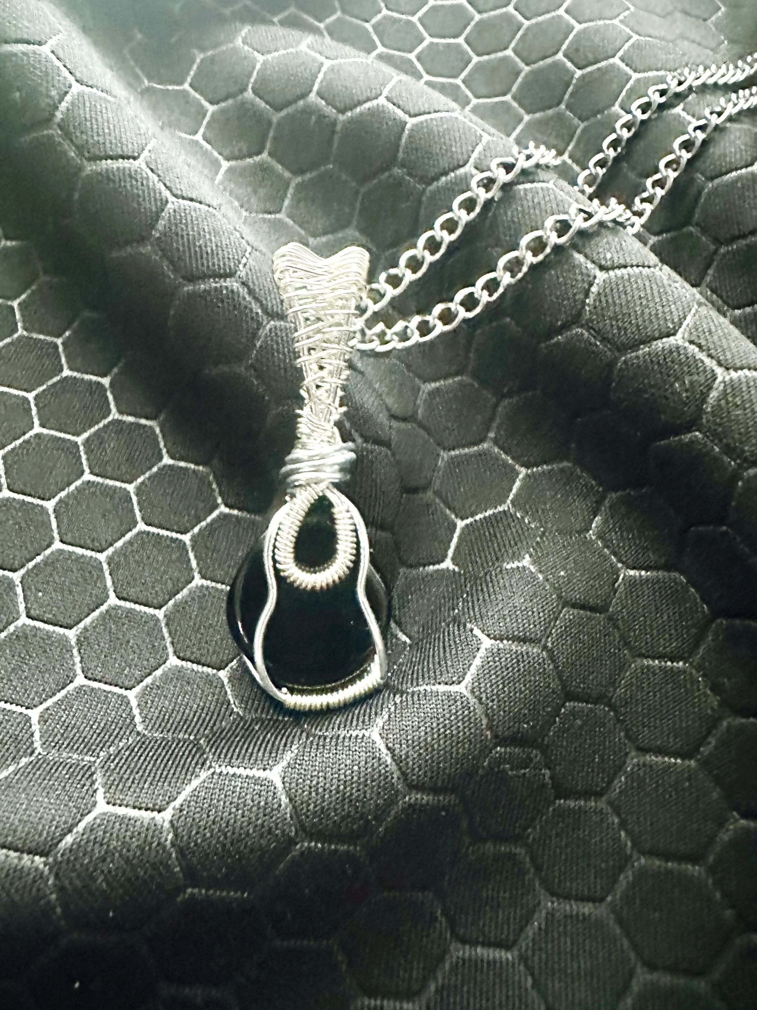 Guitar-Contoured Black Obsidian Shield Wire Pendant