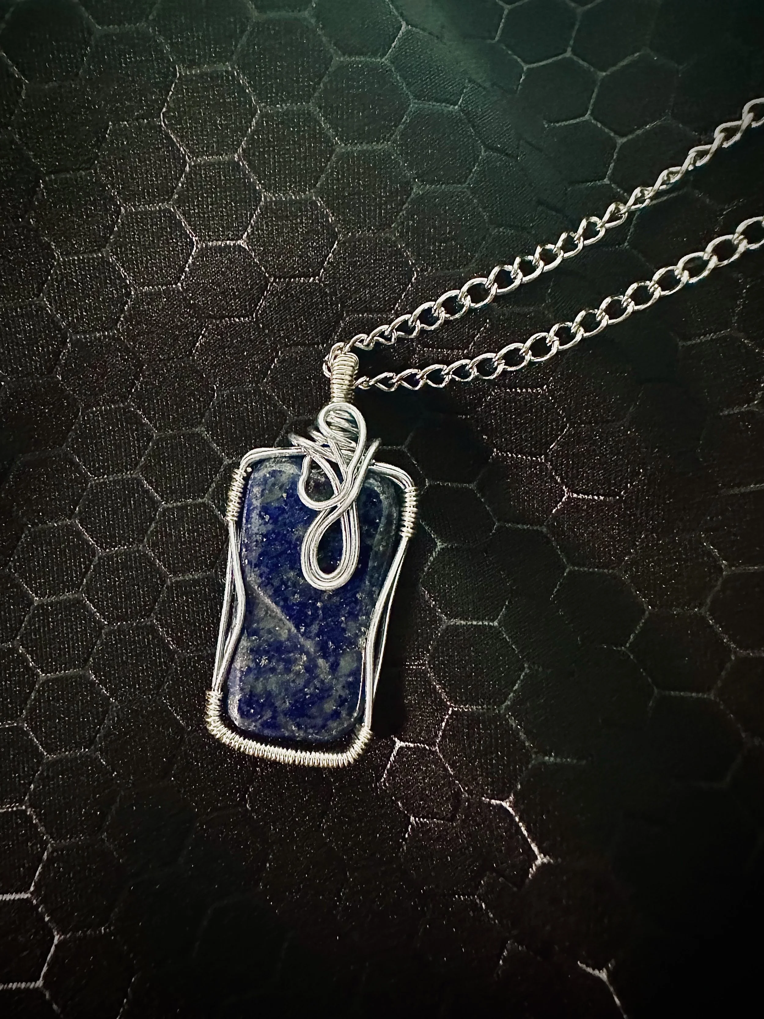 Rectangular Royal Lapis Lazuli Pyrite Wire Pendant