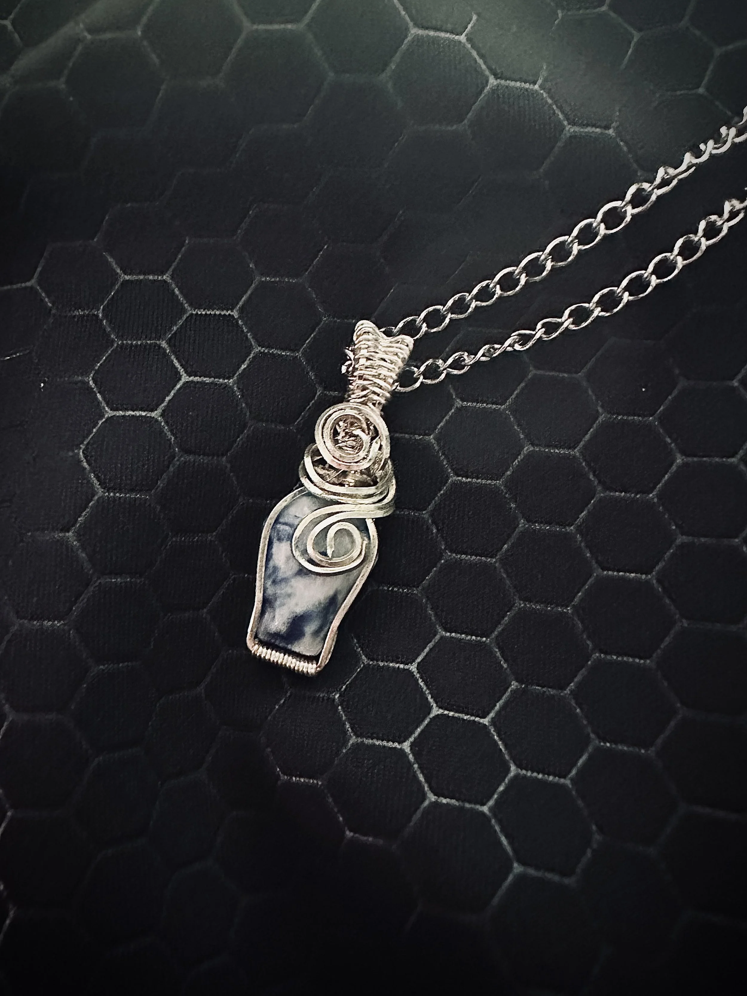 Banded Blue Calcite Pillar Wire Pendant