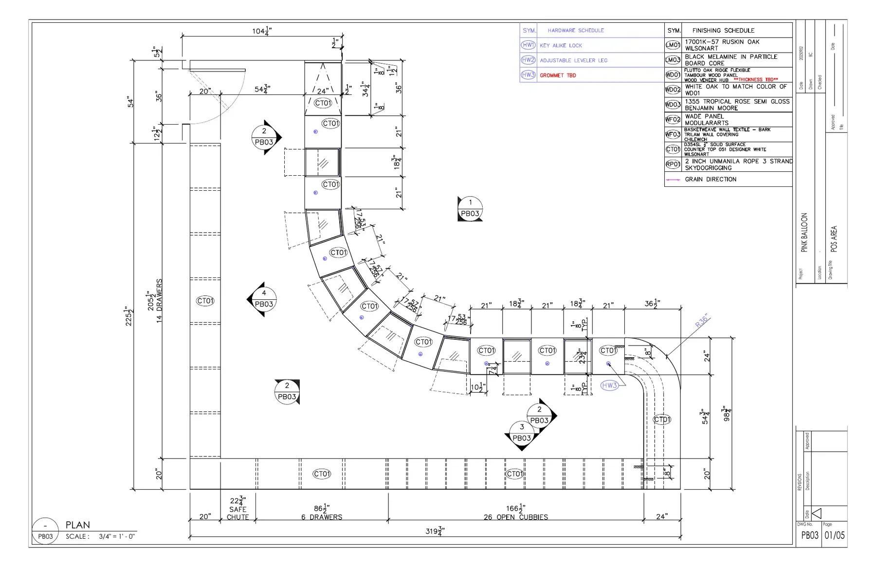 Pink Balloon Neptune fixture shop drawing for the custom retail interior.