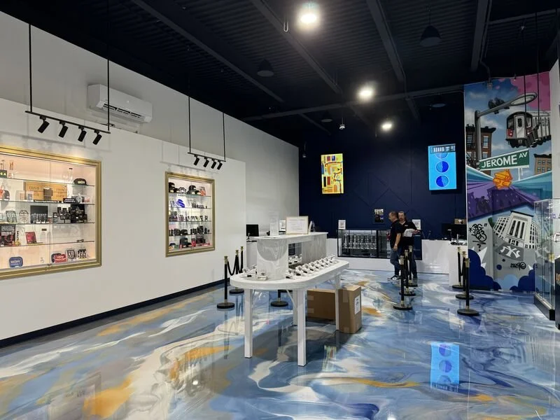 Finished Bleu Leaf retail interior with custom display fixtures and architectural millwork.