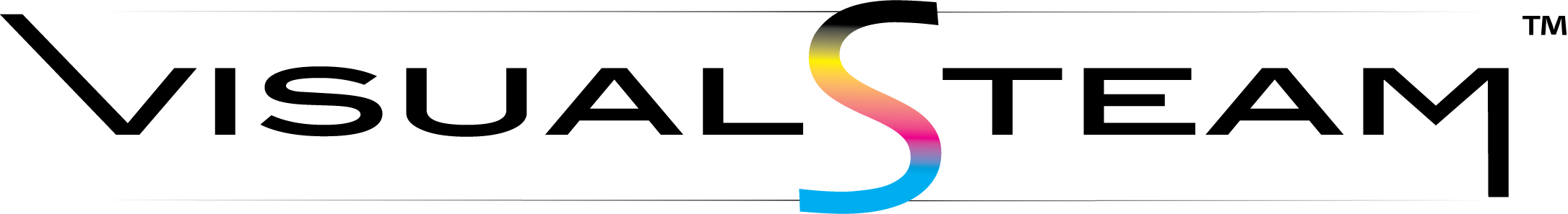 A graphic logo for VisualSteam including a colorful chromatogram displaying individual letters spelling out visualSteam in different colors including yellow, pink, blue, and black. S in the middle is multi-colored and taller that the rest.