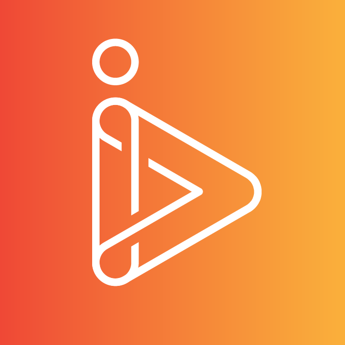 ispy technologies logo: illustration of a vertical i intertwined with a play button on a gradient dark orange to light orange background.