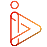 iSPY logo mark - with the letter i intertwined with a double line drawing of a play icon in gradient orange.